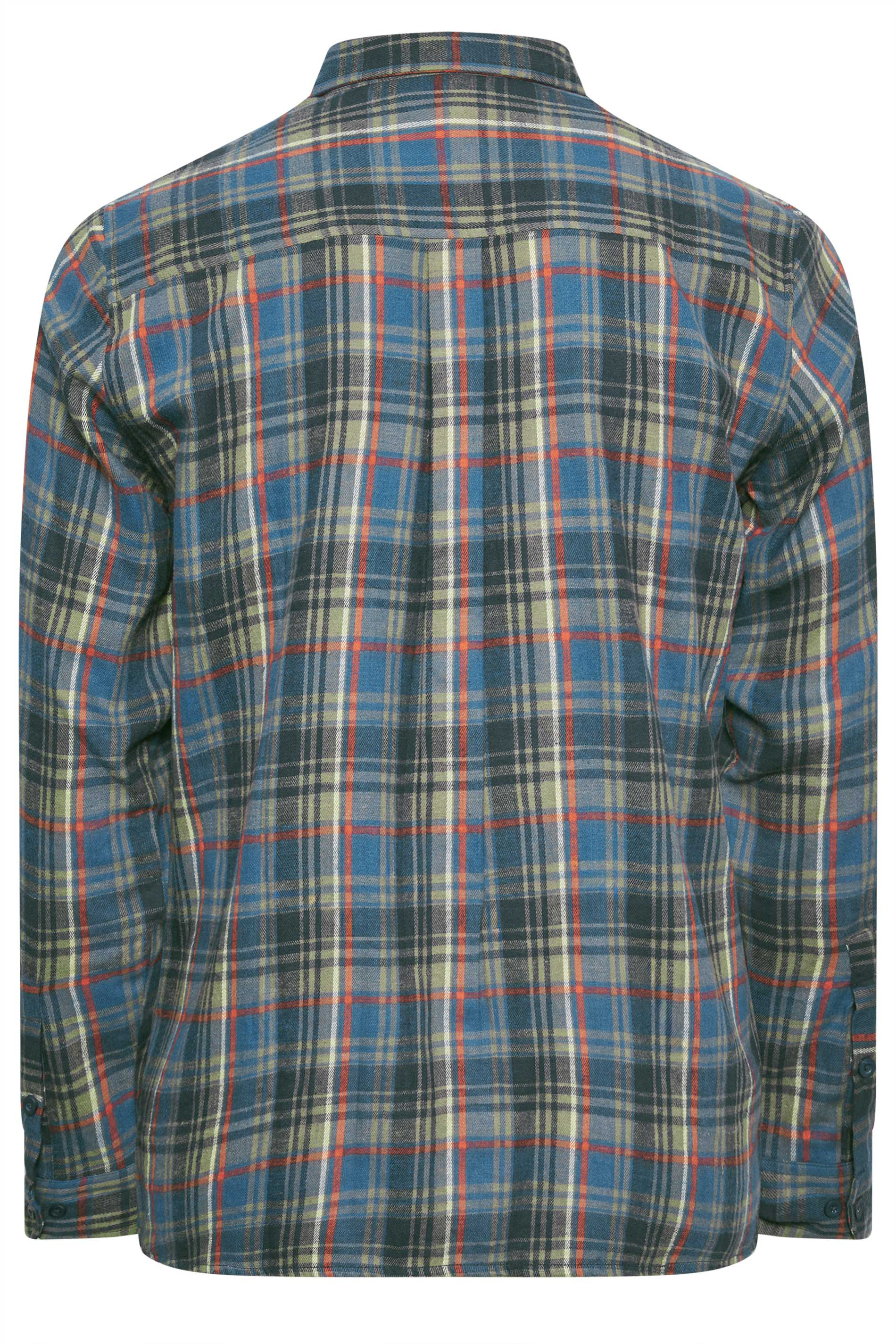 BadRhino Big & Tall Green & Blue Brushed Cotton Check Long Sleeve Shirt 3