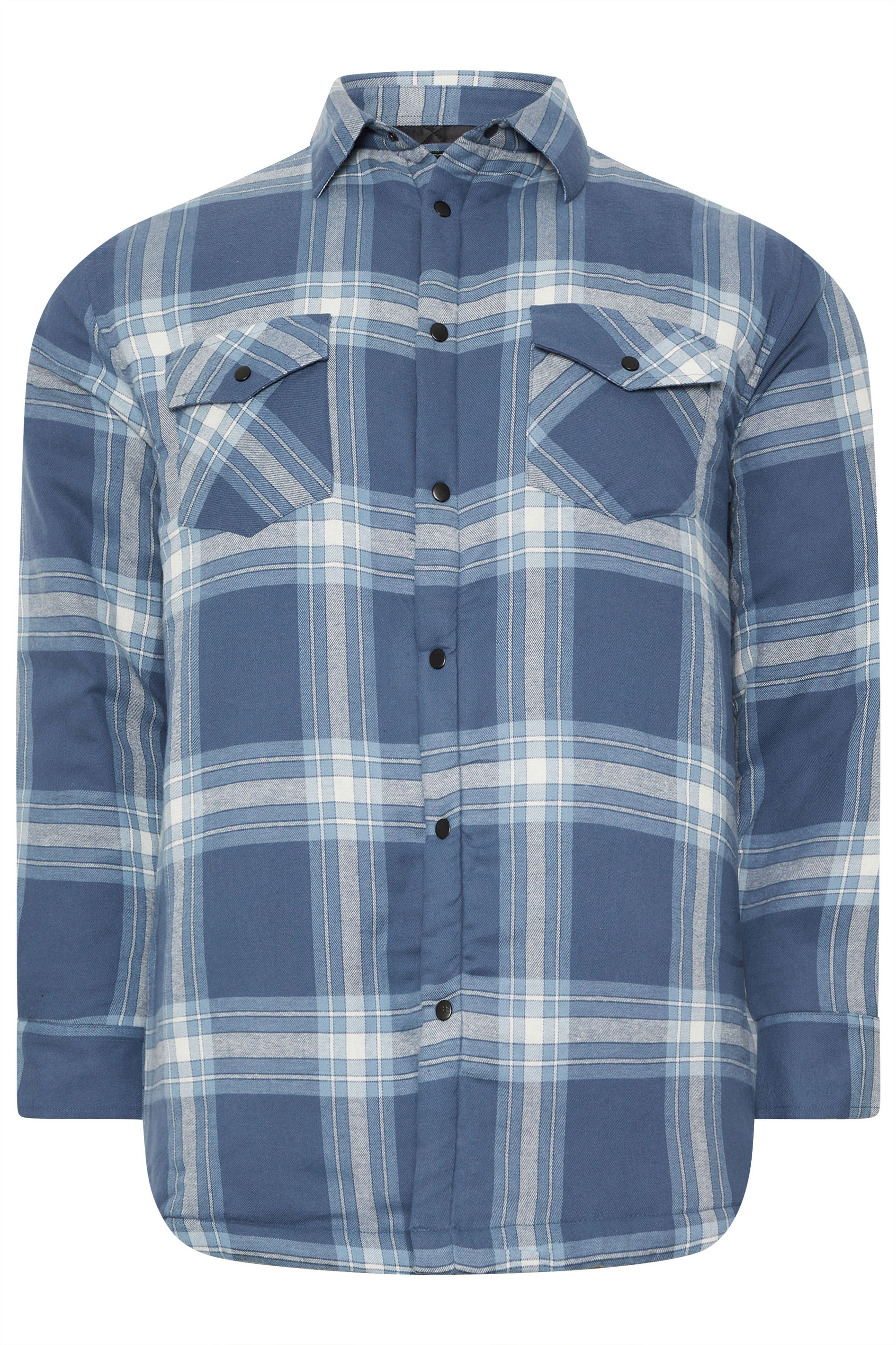 KAM Big & Tall Denim Blue Quilted Long Sleeve Check Overshirt | BadRhino 4
