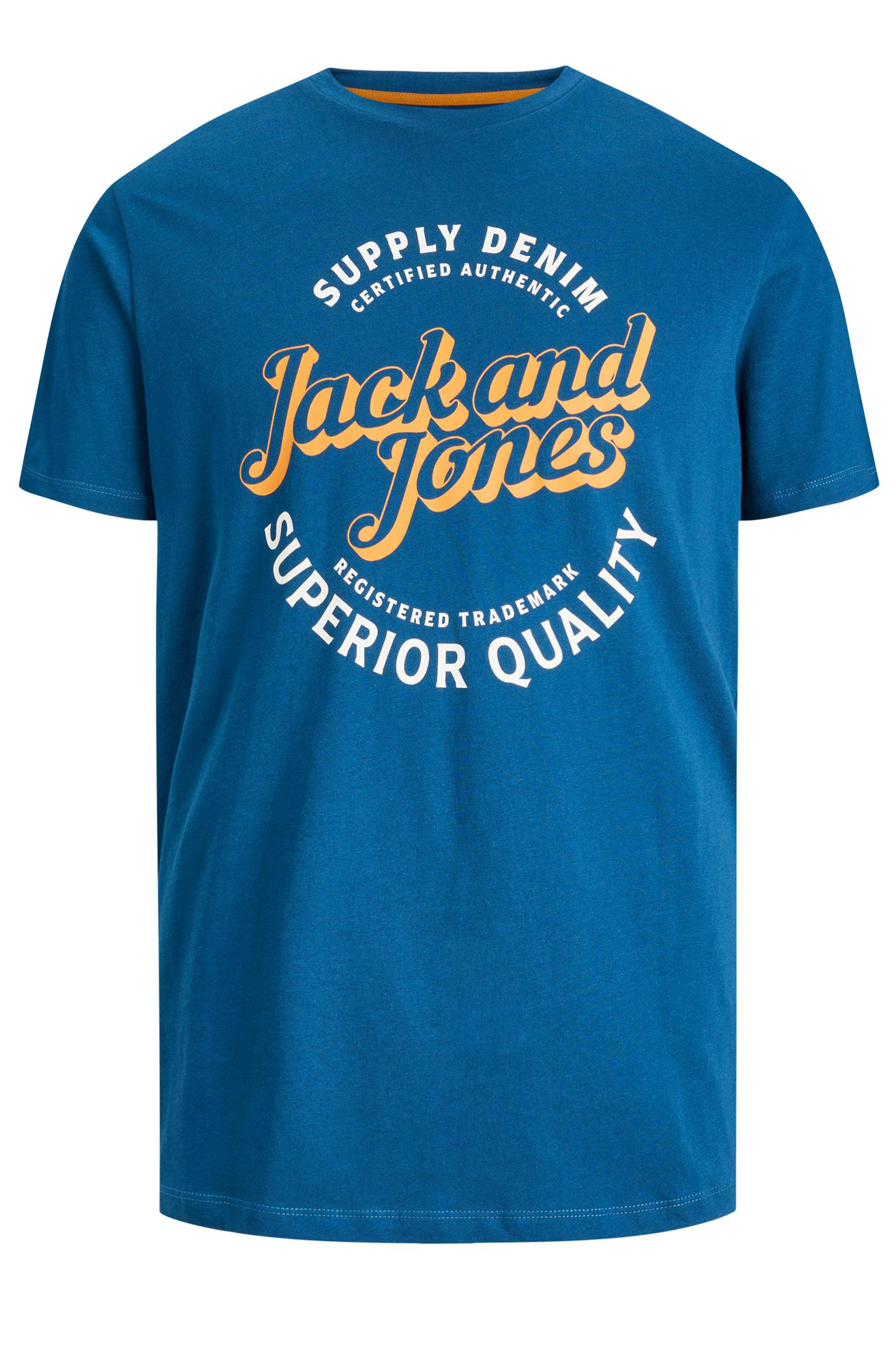 JACK & JONES Big & Tall 5 PACK Black & Blue Logo Printed T-Shirts