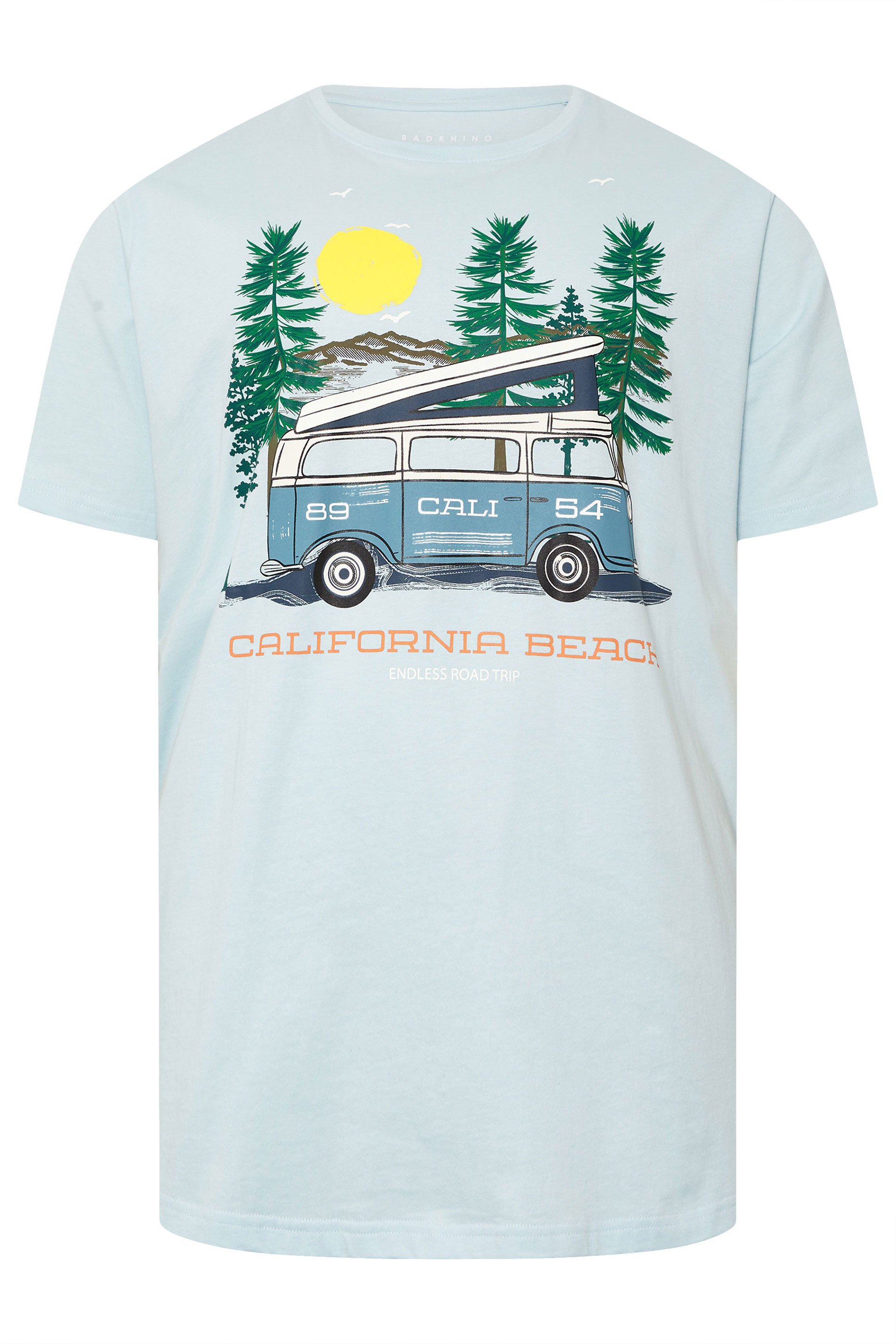 BadRhino Big & Tall Light Blue 'California Beach' Campervan T-Shirt | BadRhino 7