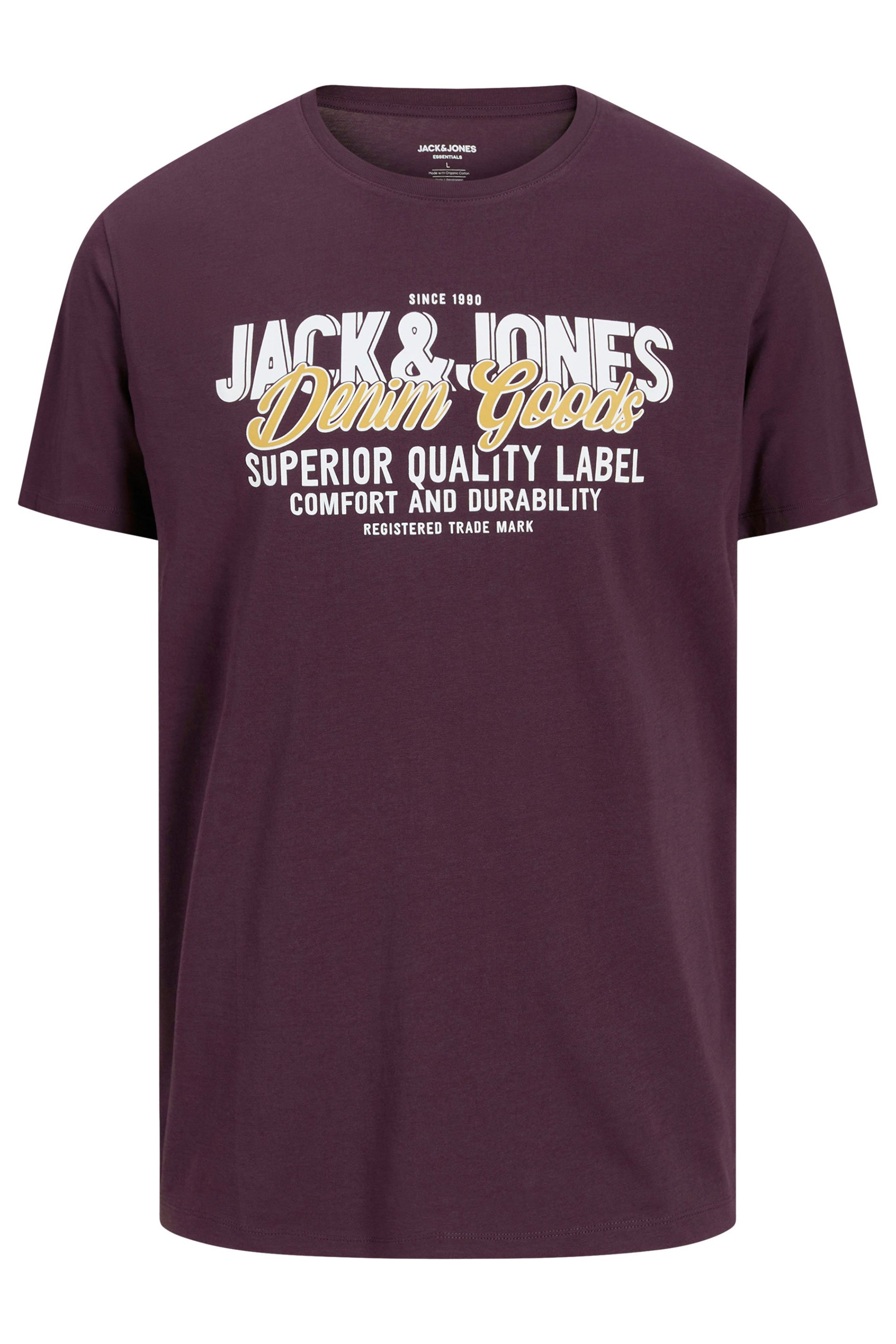 JACK & JONES Big & Tall Monks Robe Brown Logo Chest Print T-Shirt | BadRhino 3