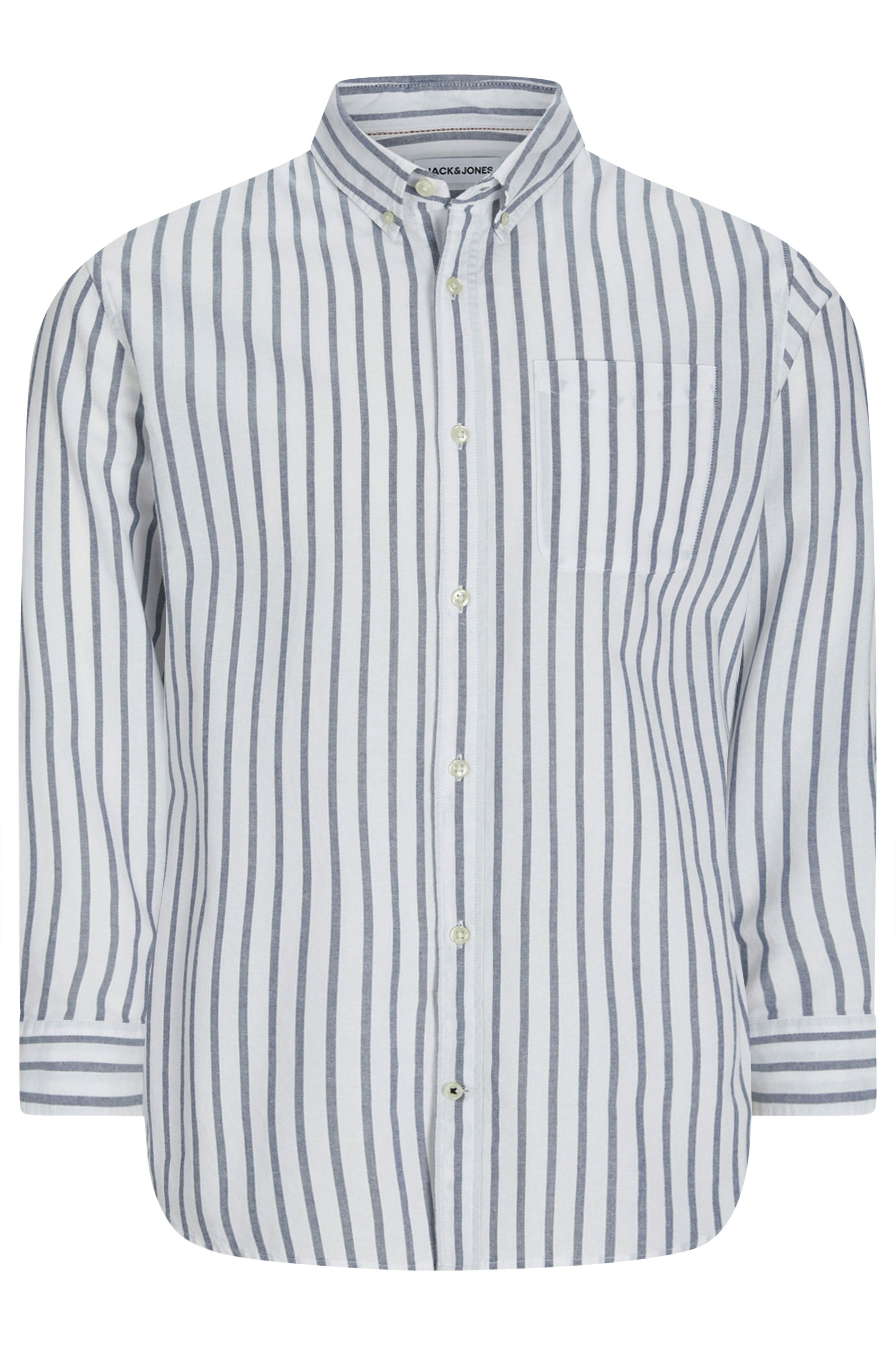 JACK & JONES Big & Tall White & Blue Striped Oxford Shirt | BadRhino 2