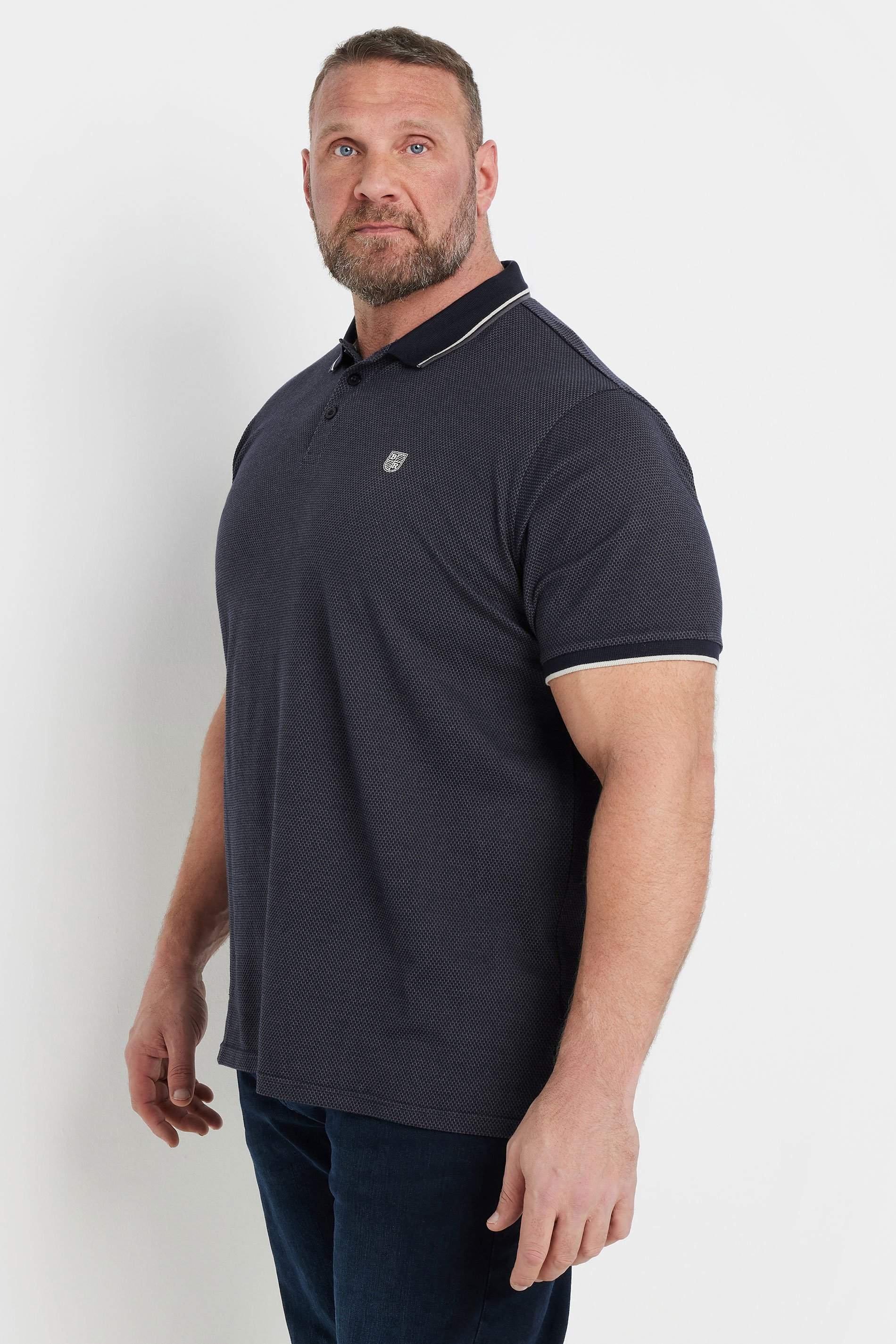 BadRhino Big & Tall Navy Blue Textured Waffle Polo Shirt | BadRhino 3