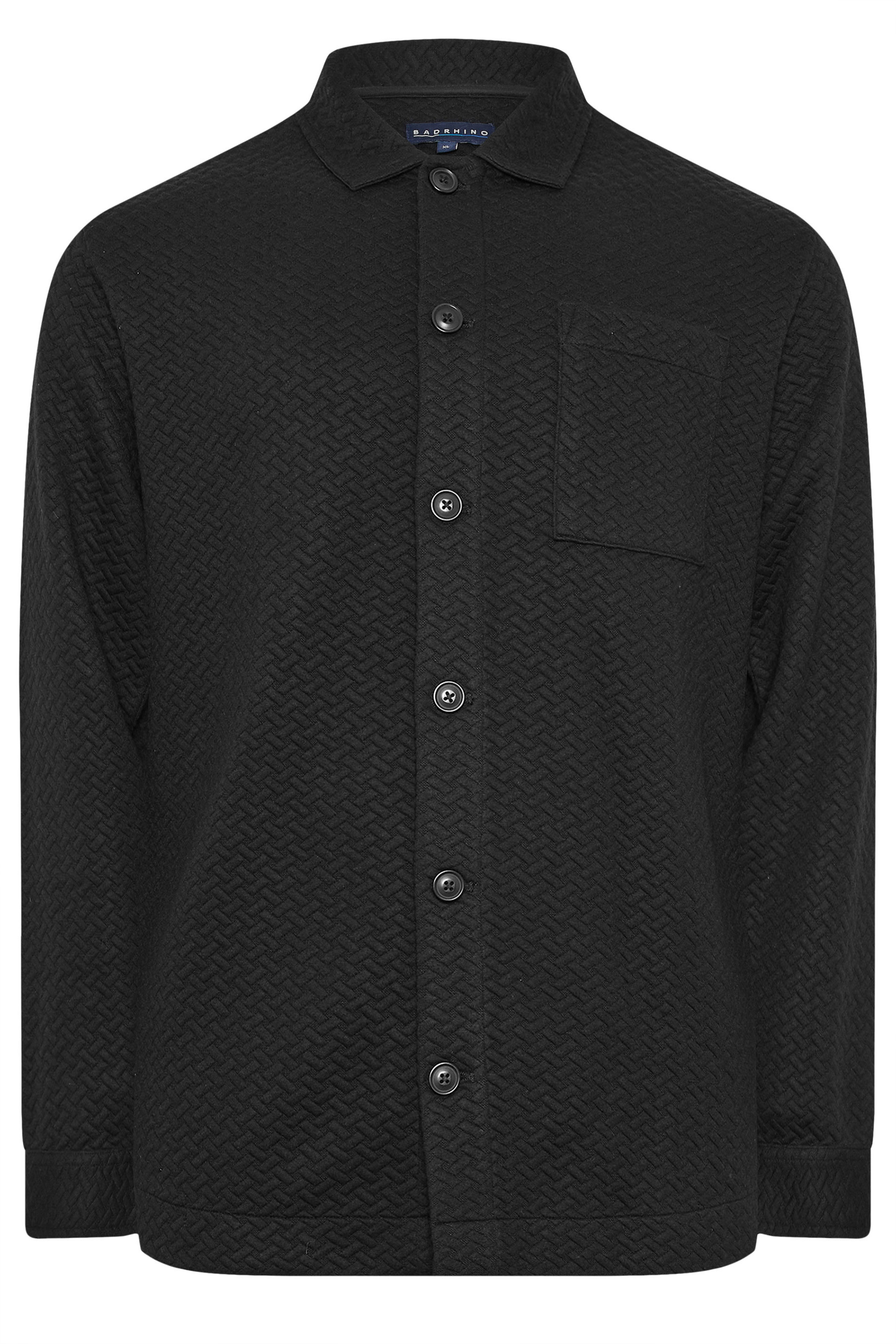 BadRhino Big & Tall Black Jersey Textured Overshirt | BadRhino 5