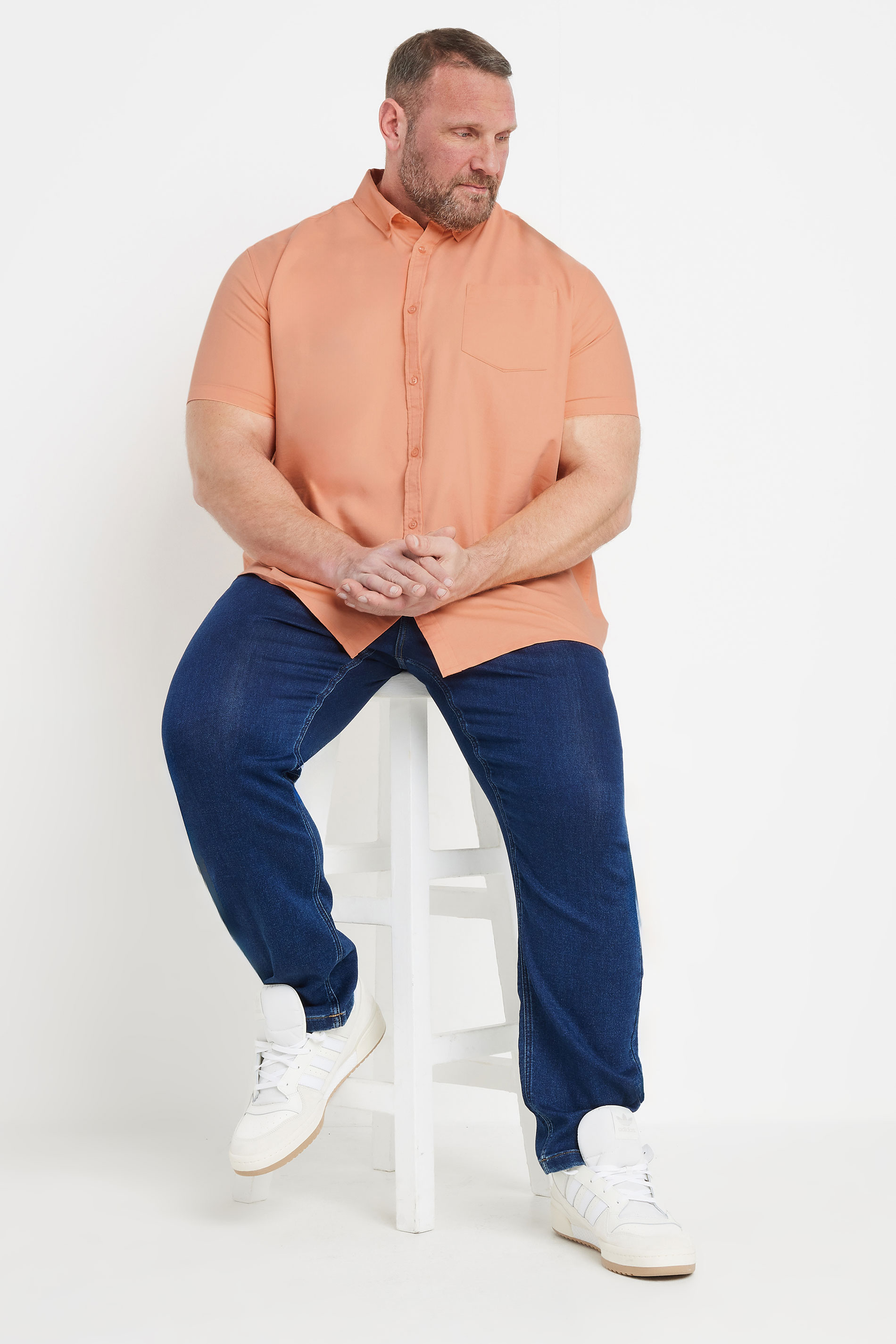 BadRhino Big & Tall Coral Orange Short Sleeve Oxford Shirt | BadRhino 5