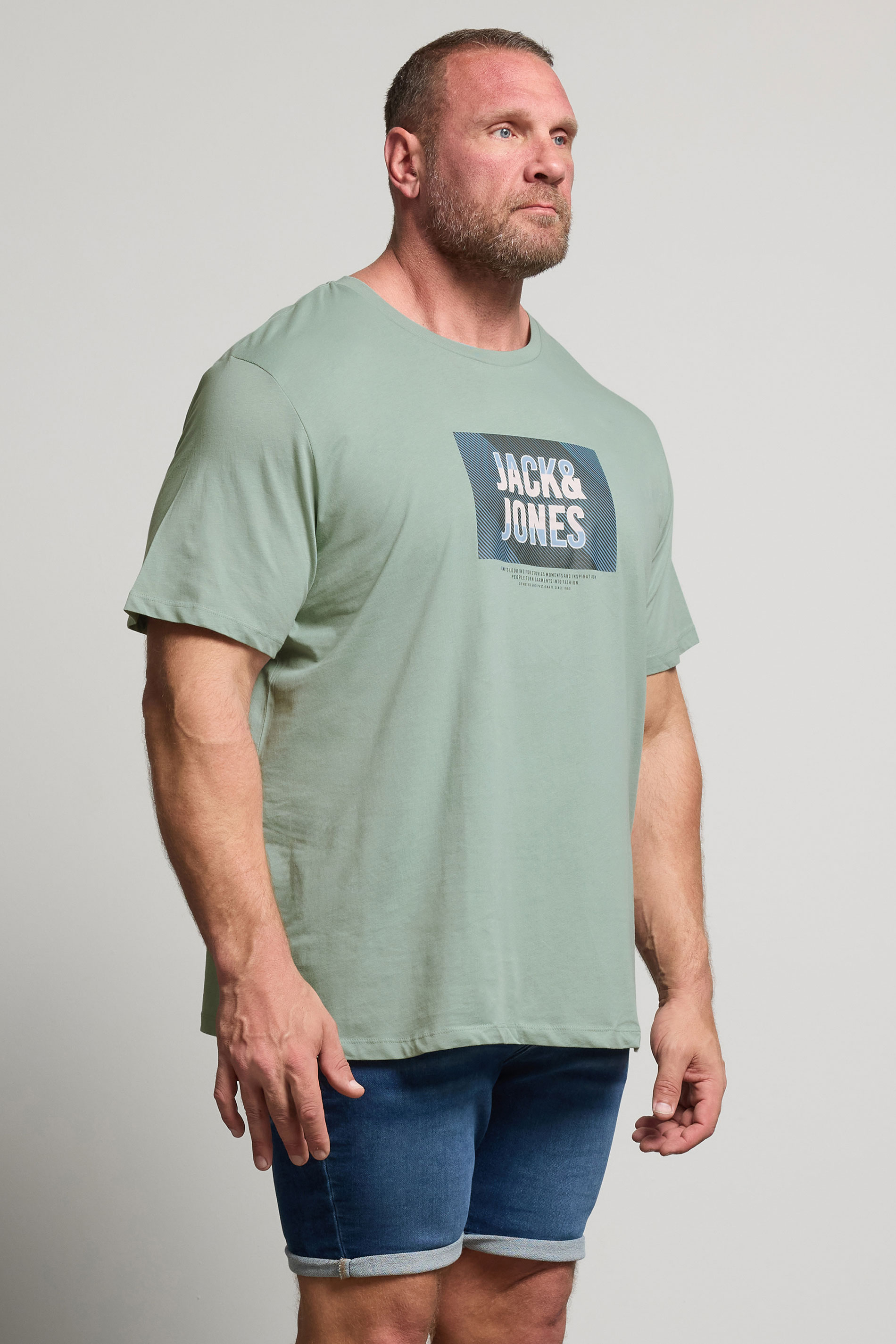 JACK & JONES Big & Tall Light Green Hudson T-Shirt | BadRhino 1