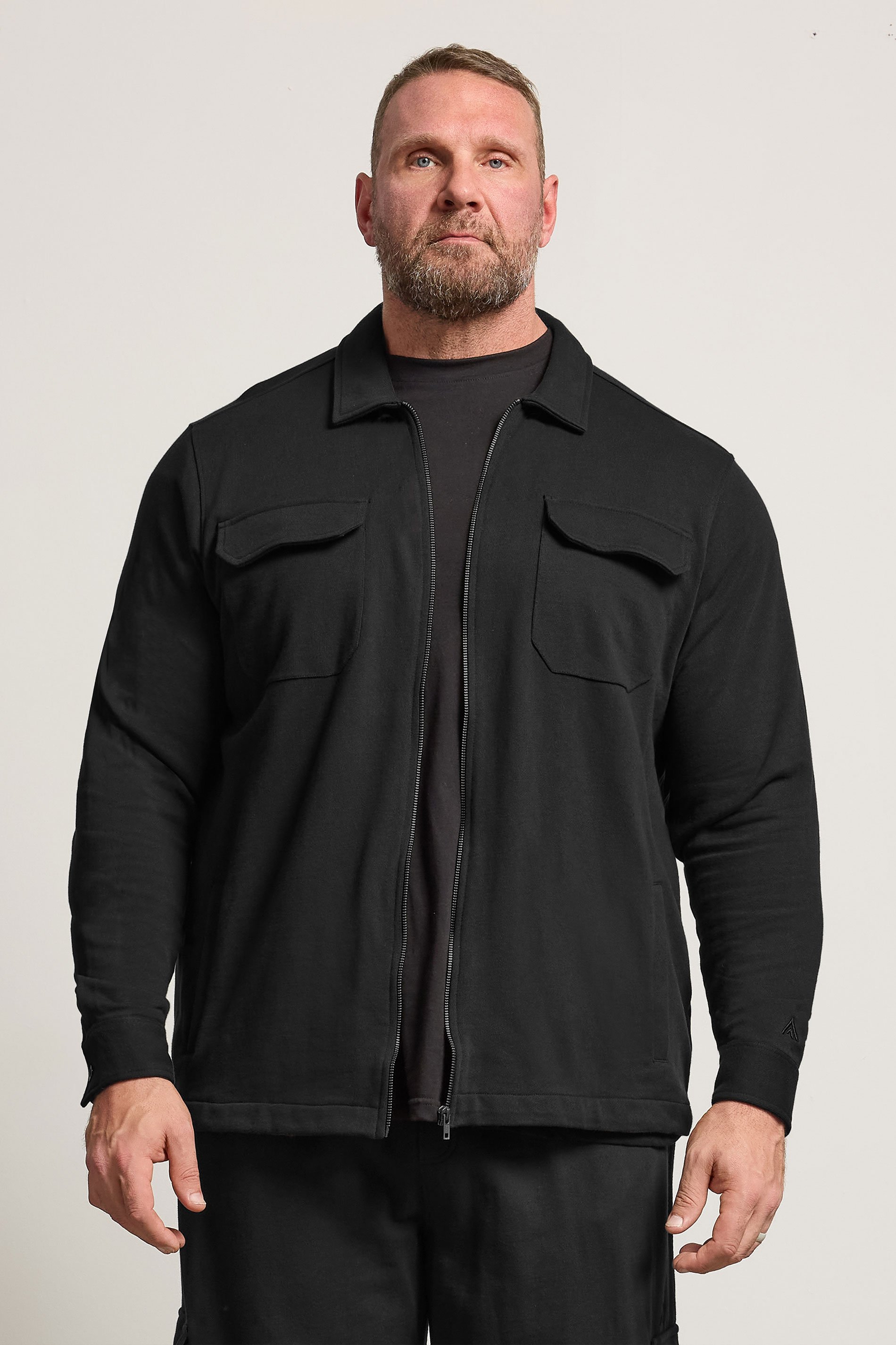 STUDIO A Big & Tall Navy Blue Zip Through Shacket | BadRhino 1