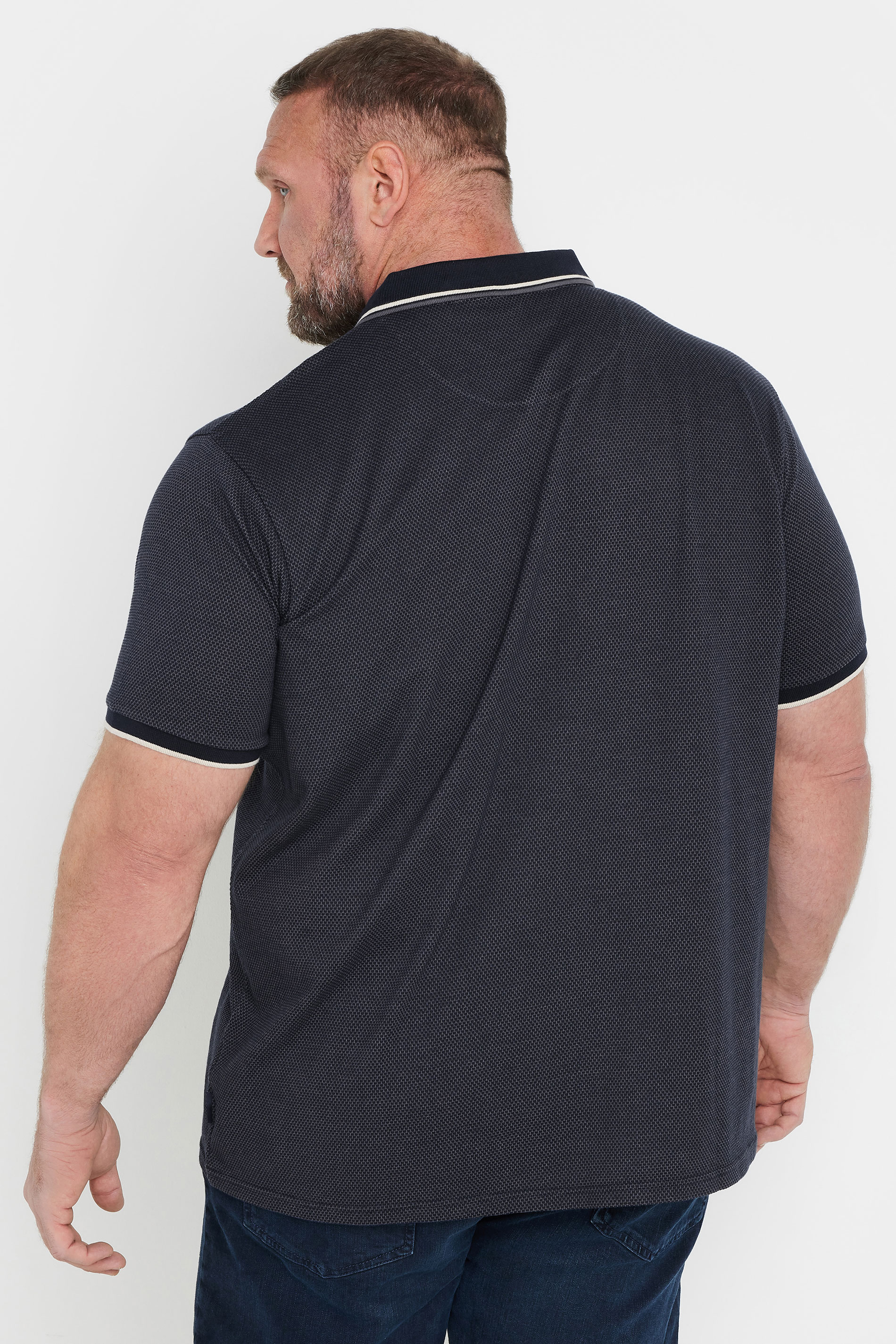 BadRhino Big & Tall Navy Blue Textured Waffle Polo Shirt | BadRhino 4