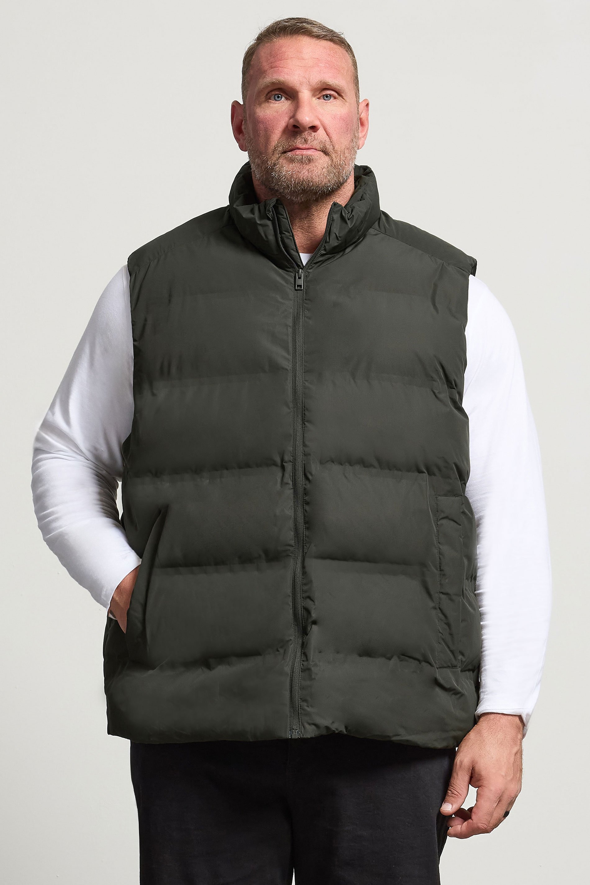 JACK & JONES Big & Tall Rosin Green Collared Puffer Bodywarmer | BadRhino 1