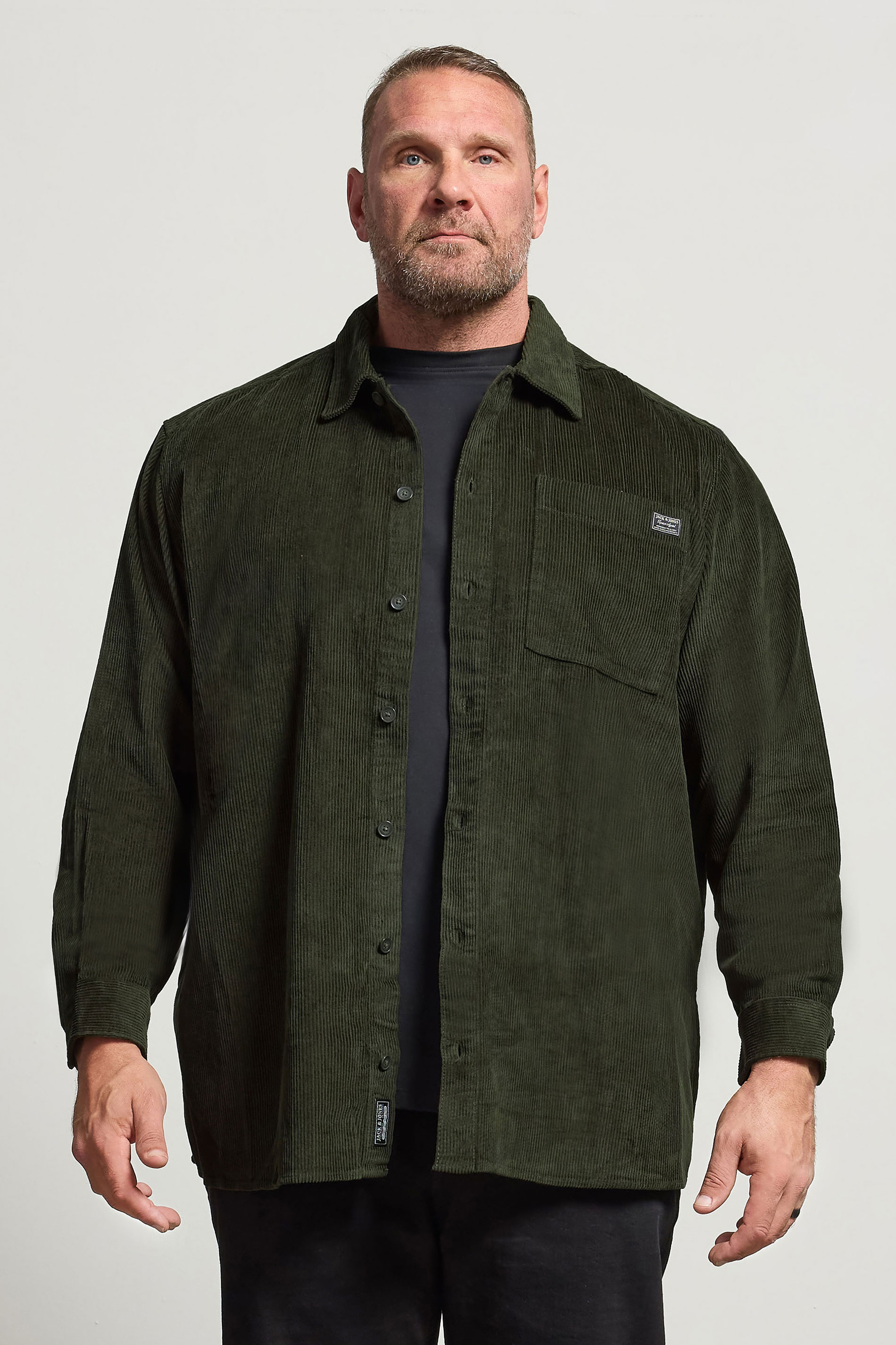 JACK & JONES Big & Tall Rosin Green Corduroy Overshirt | BadRhino 1