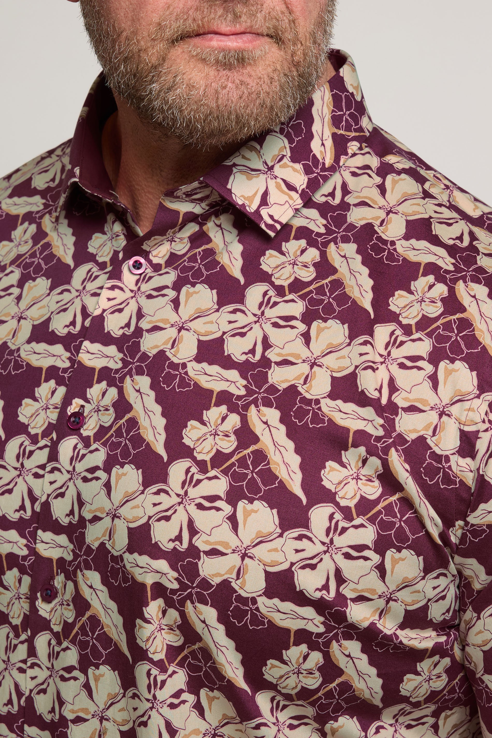 BadRhino Tailoring Big & Tall Burgundy Red Premium Leaf Print Long Sleeve Shirt | BadRhino 4