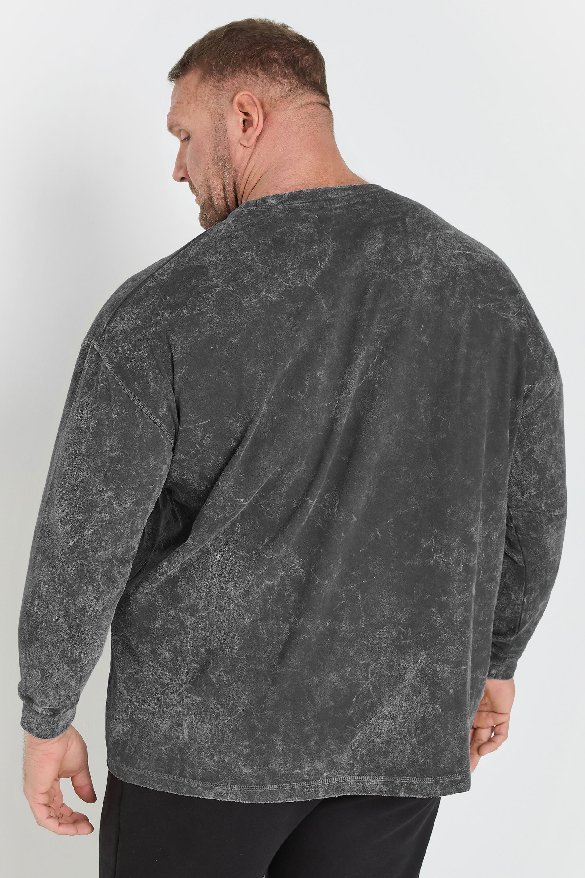 IronRhino Big & Tall Grey Long Sleeve Acid Wash T-Shirt | BadRhino 3