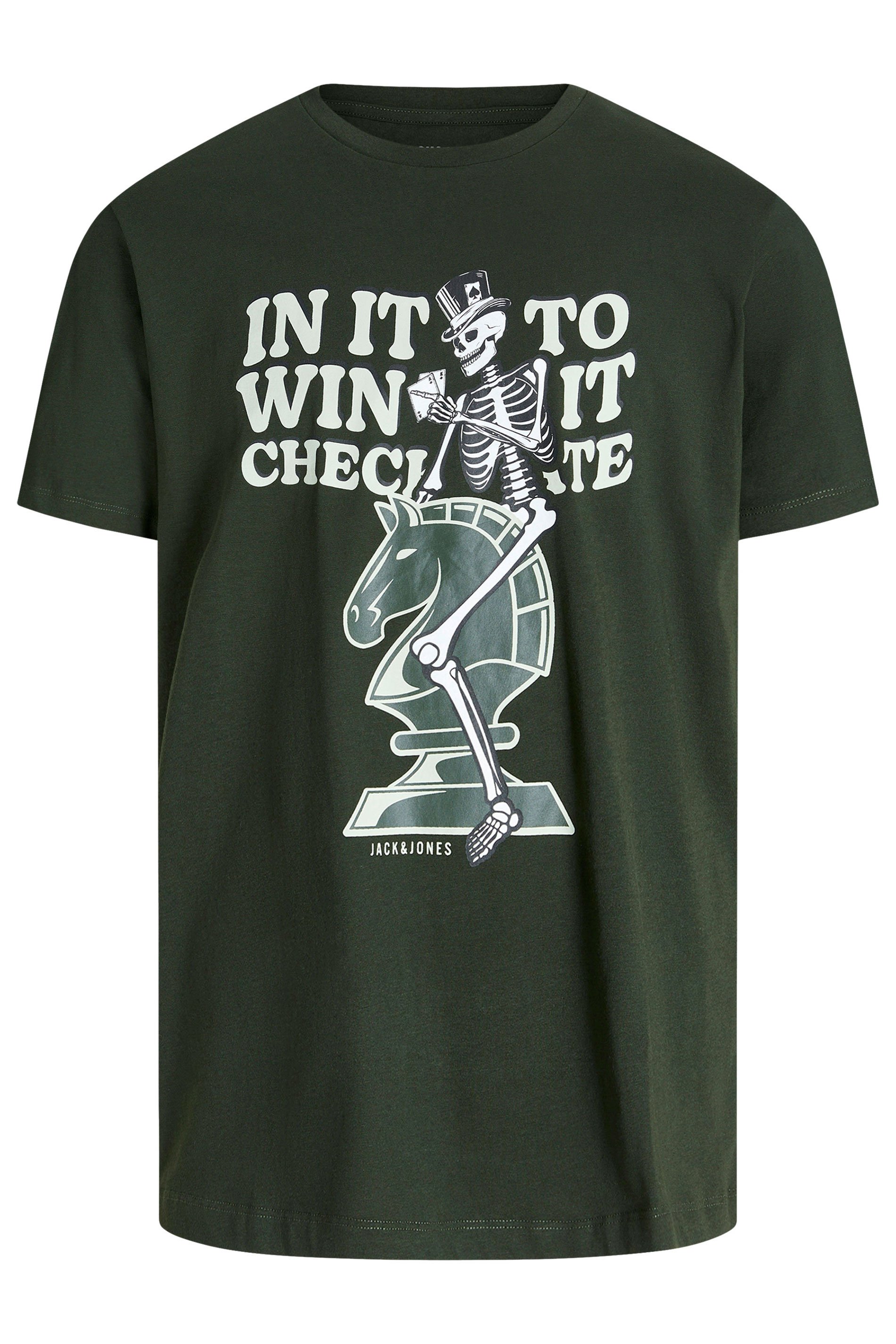 JACK & JONES Big & Tall Duffel Green Chess Graphic T-Shirt | BadRhino 3