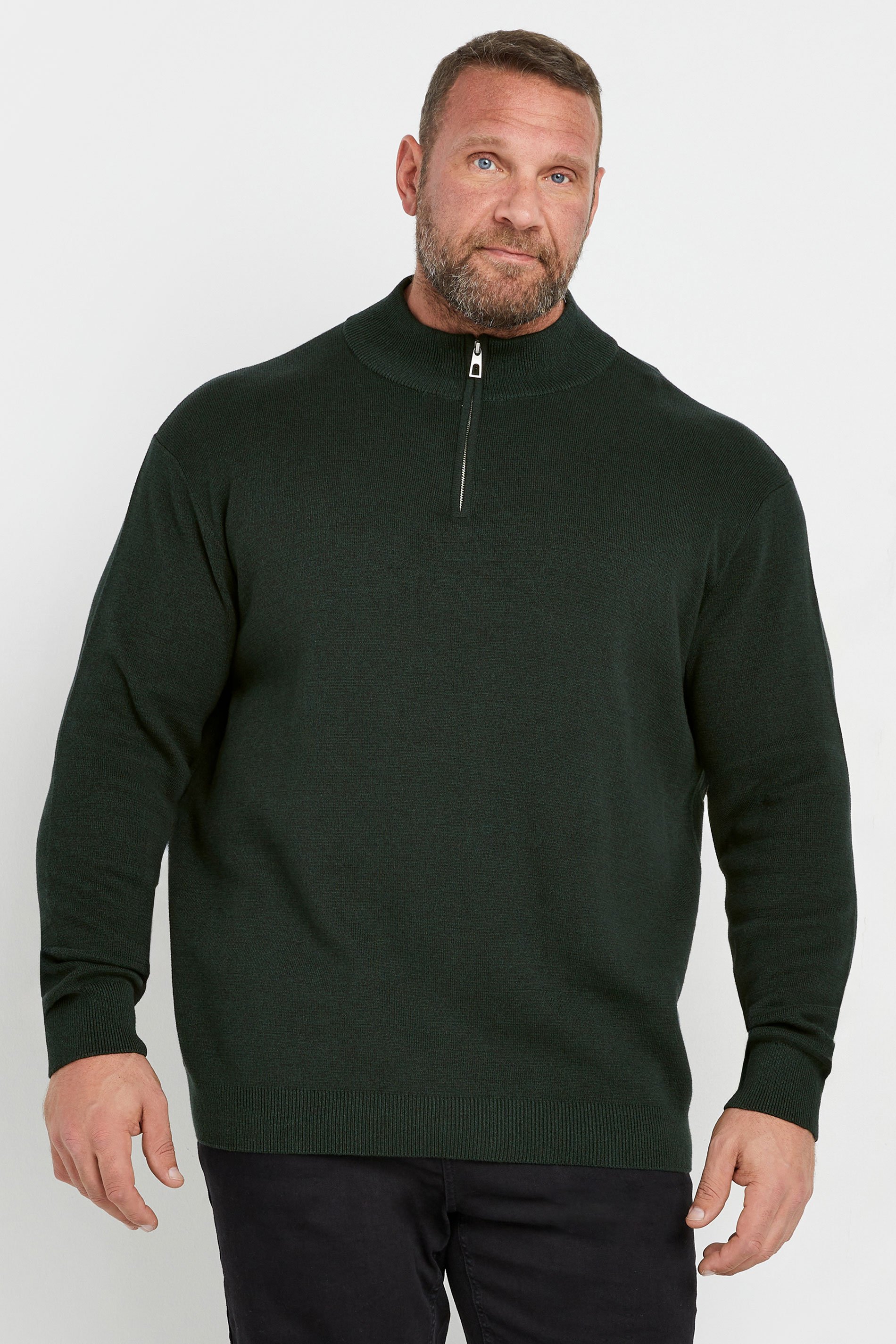 BadRhino Big & Tall Green Milano Quarter Zip Knitted Jumper | BadRhino 2