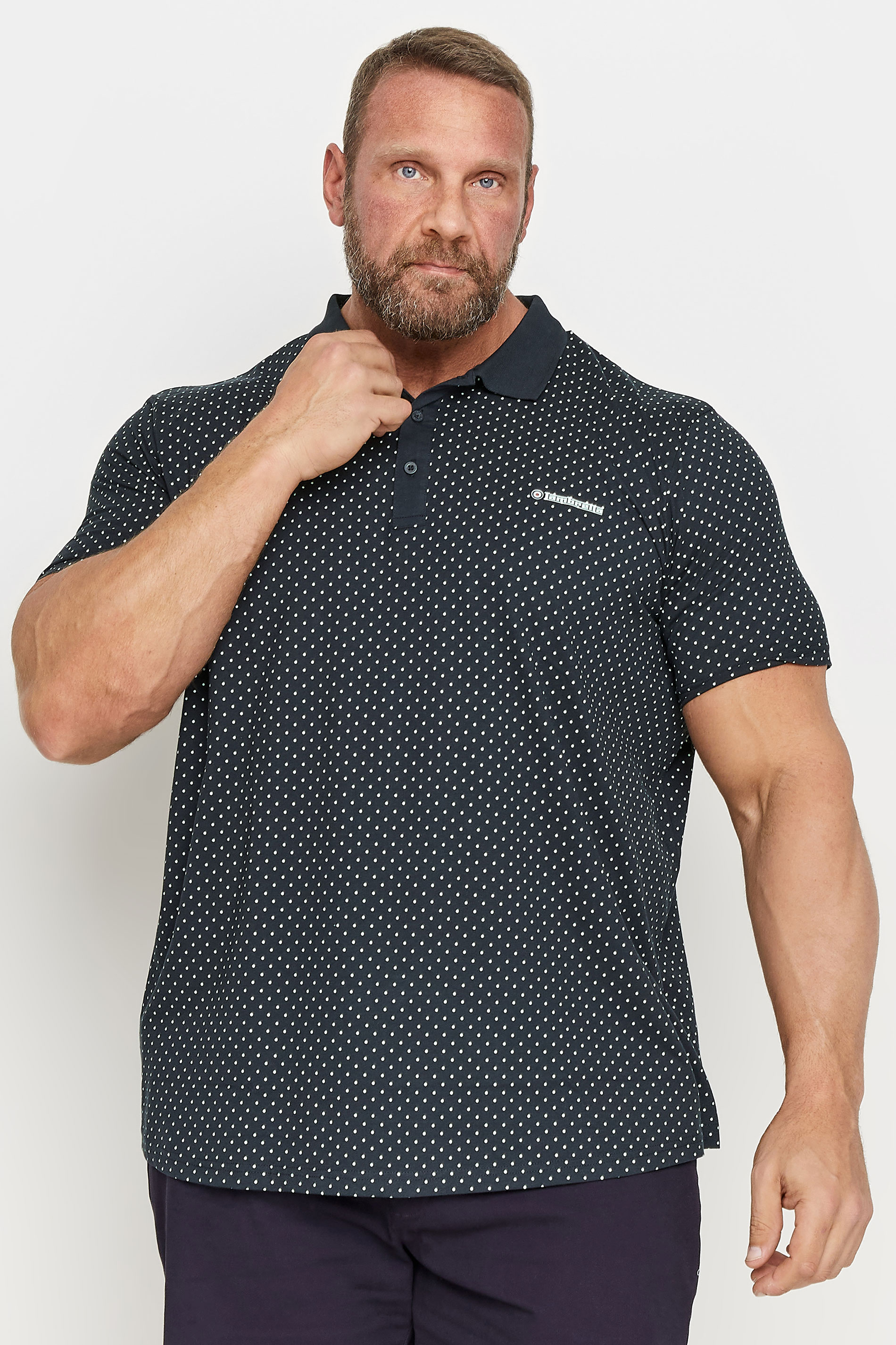 LAMBRETTA Big & Tall Navy Blue All Over Print Polo Shirt | BadRhino 2