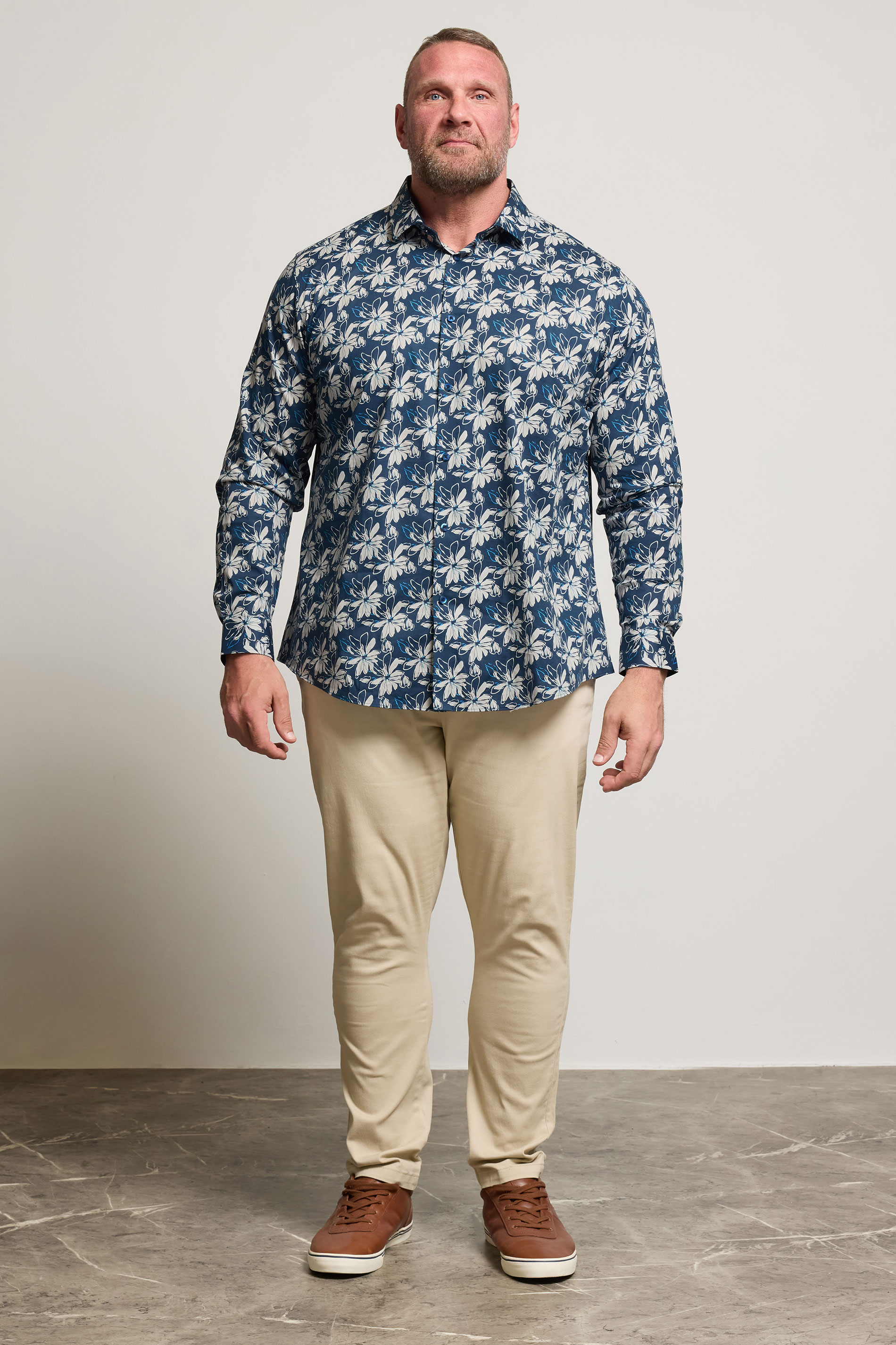 BadRhino Tailoring Big & Tall Navy Blue Premium Leaf Print Long Sleeve Shirt | BadRhino 2
