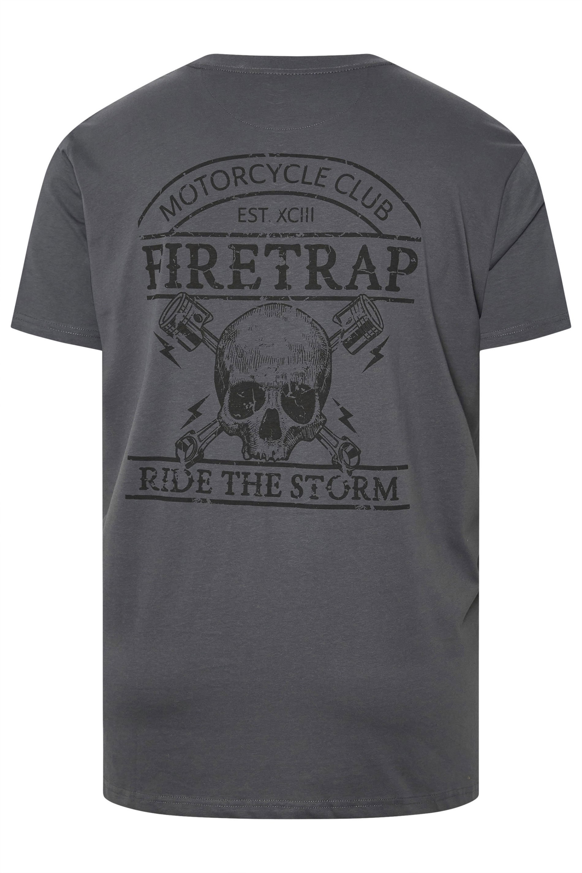 FIRETRAP Big & Tall Grey Storm Skull Print T-Shirt | BadRhino 5