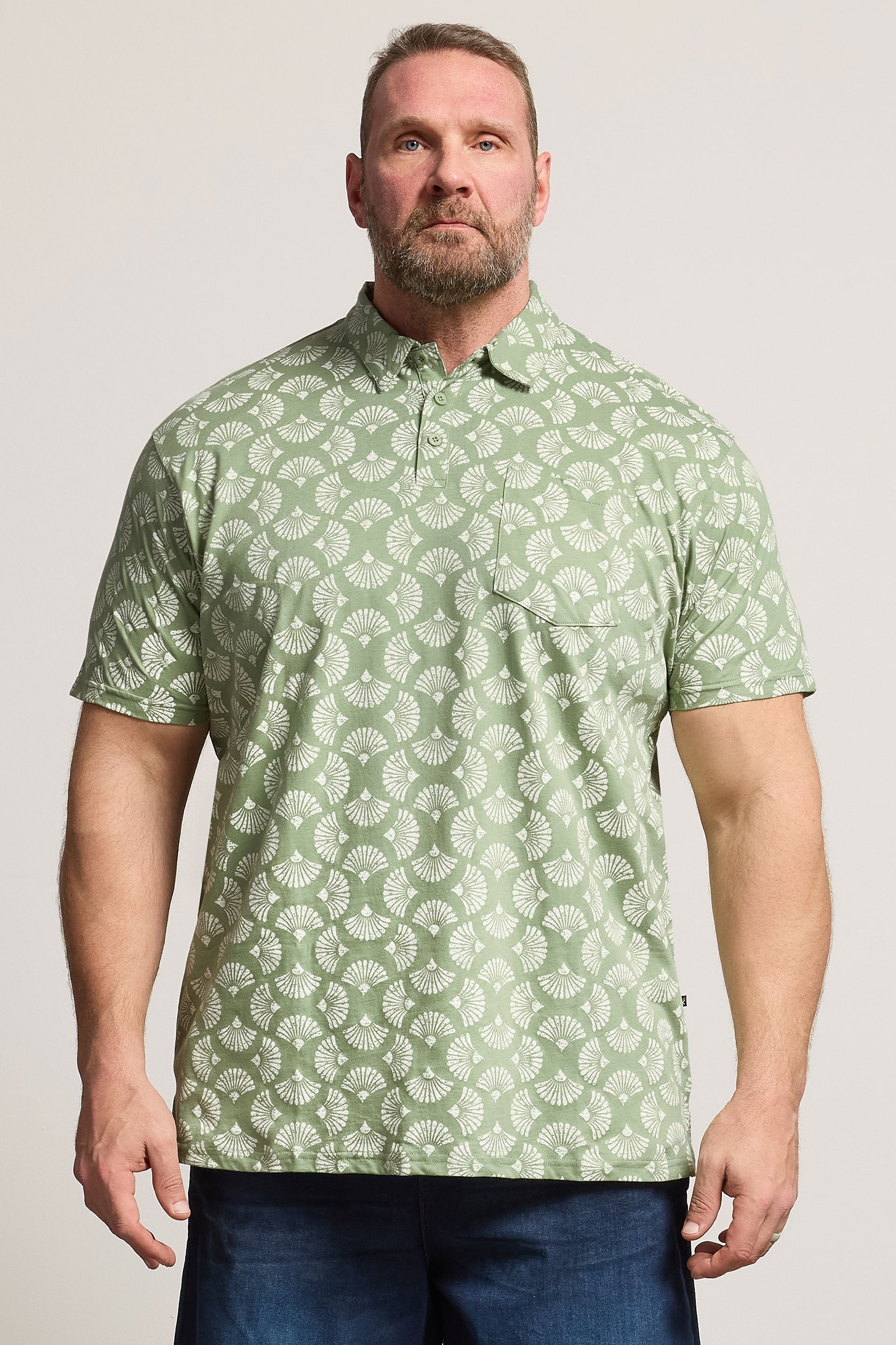 KAM Big & Tall Sage Green Floral Print Polo Shirt | BadRhino 3