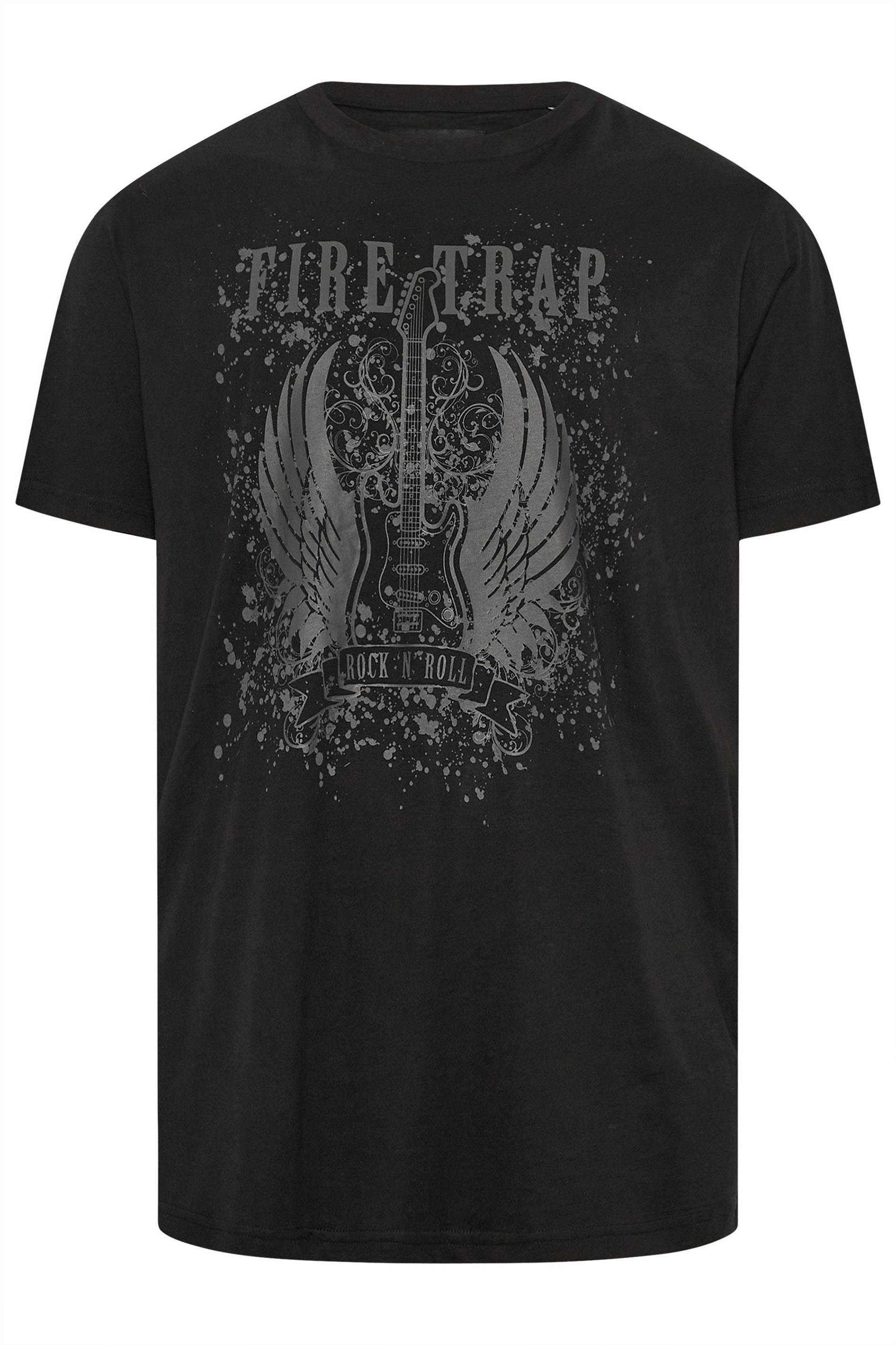 FIRETRAP Big & Tall Black 'Rock 'N' Roll' Print T-Shirt | BadRhino 3