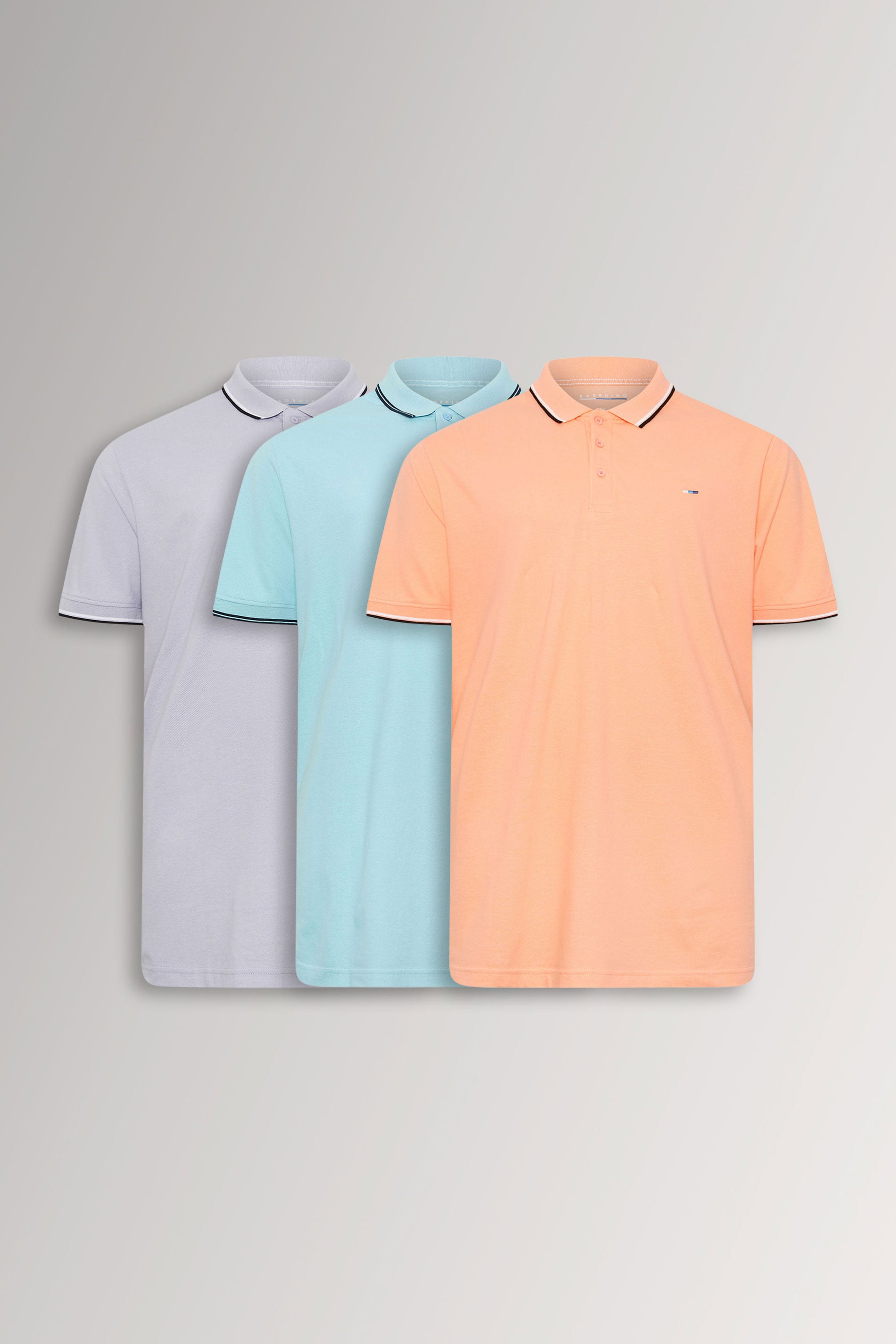 BadRhino Big & Tall 3 Pack Blue & Orange Tipped Polo Shirts | BadRhino 3