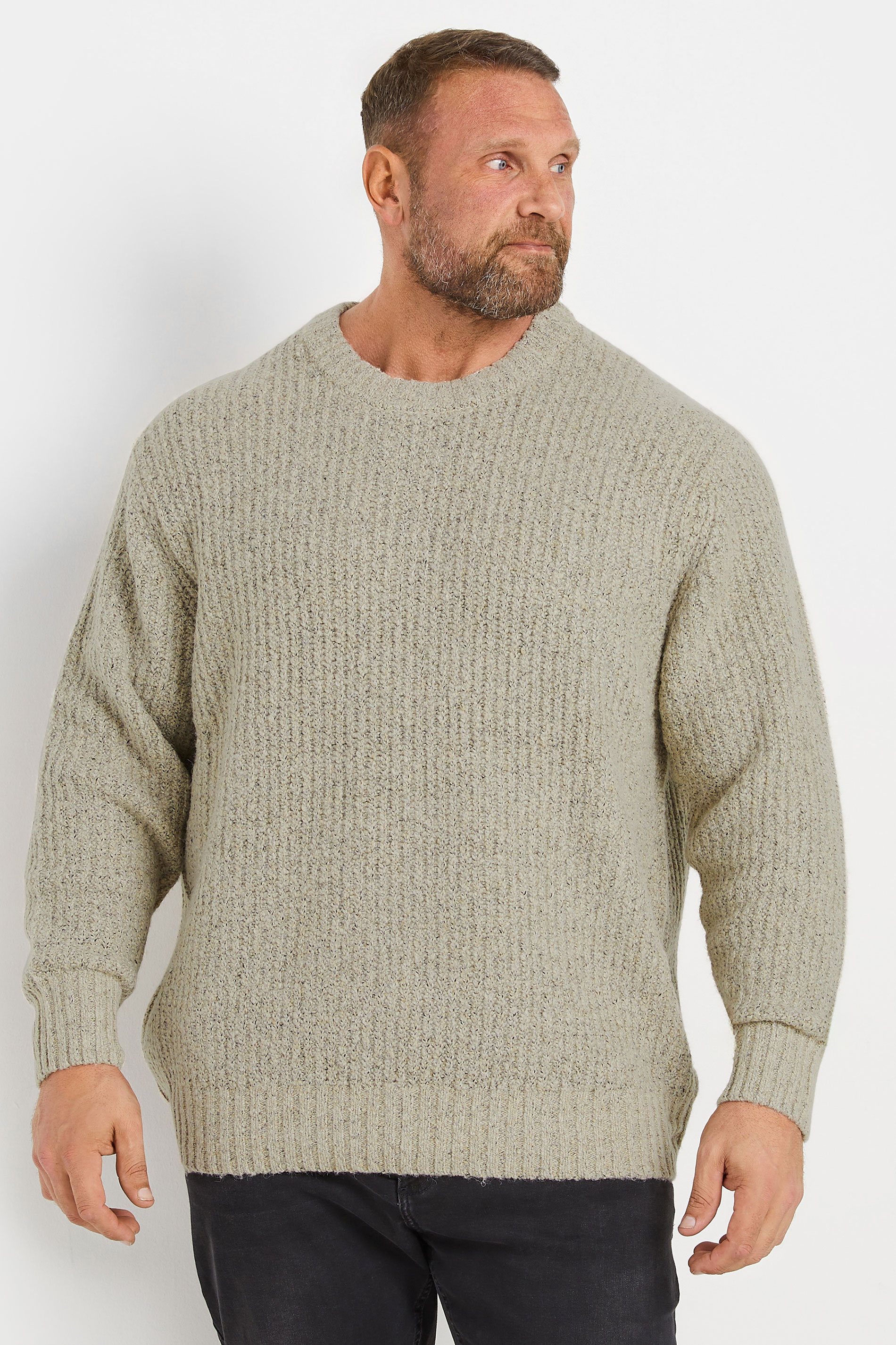 JACK & JONES Big & Tall Stone Brown Crew Neck Jumper | BadRhino 1