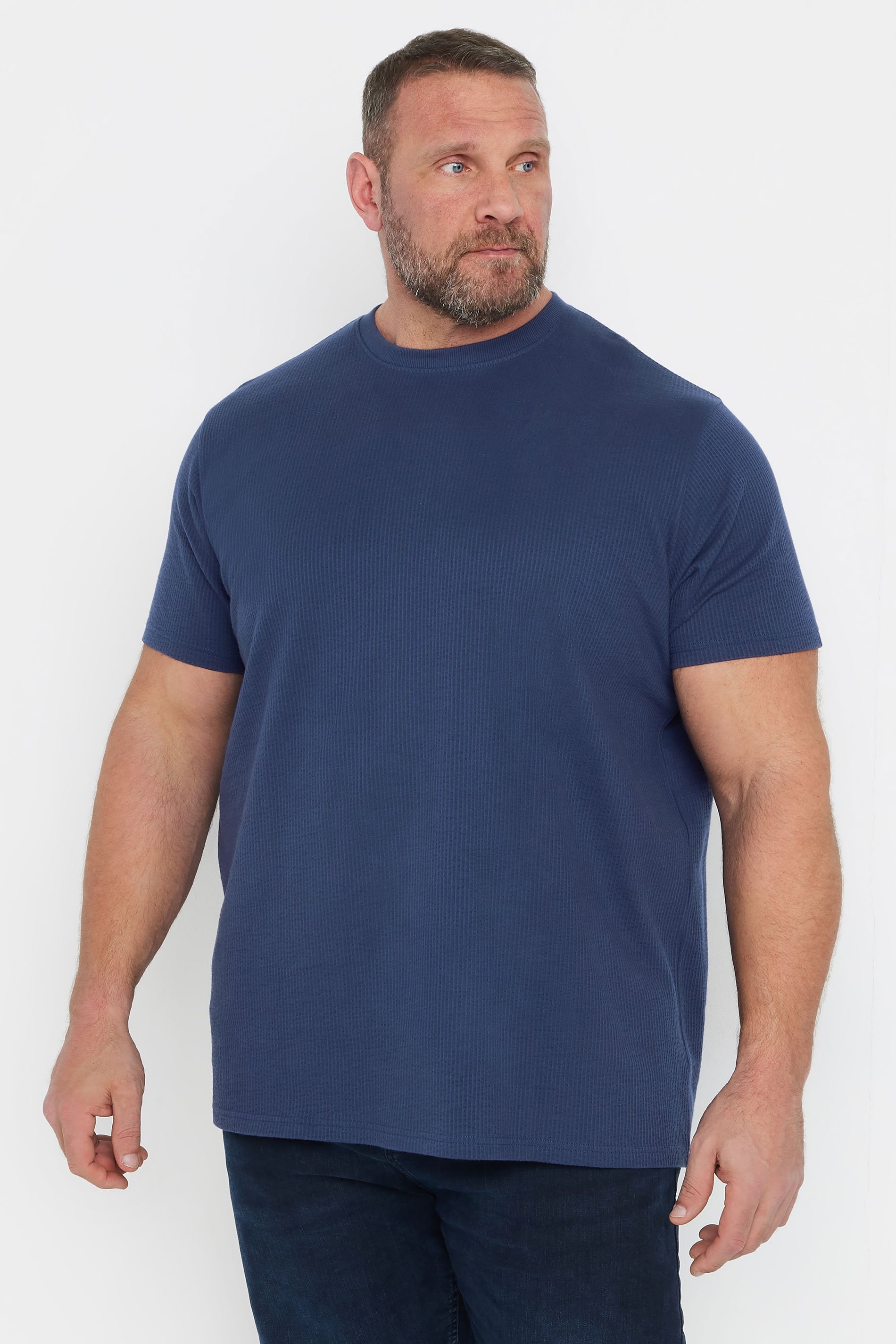 BadRhino Big & Tall Blue Seersucker Textured T-Shirt | BadRhino 2