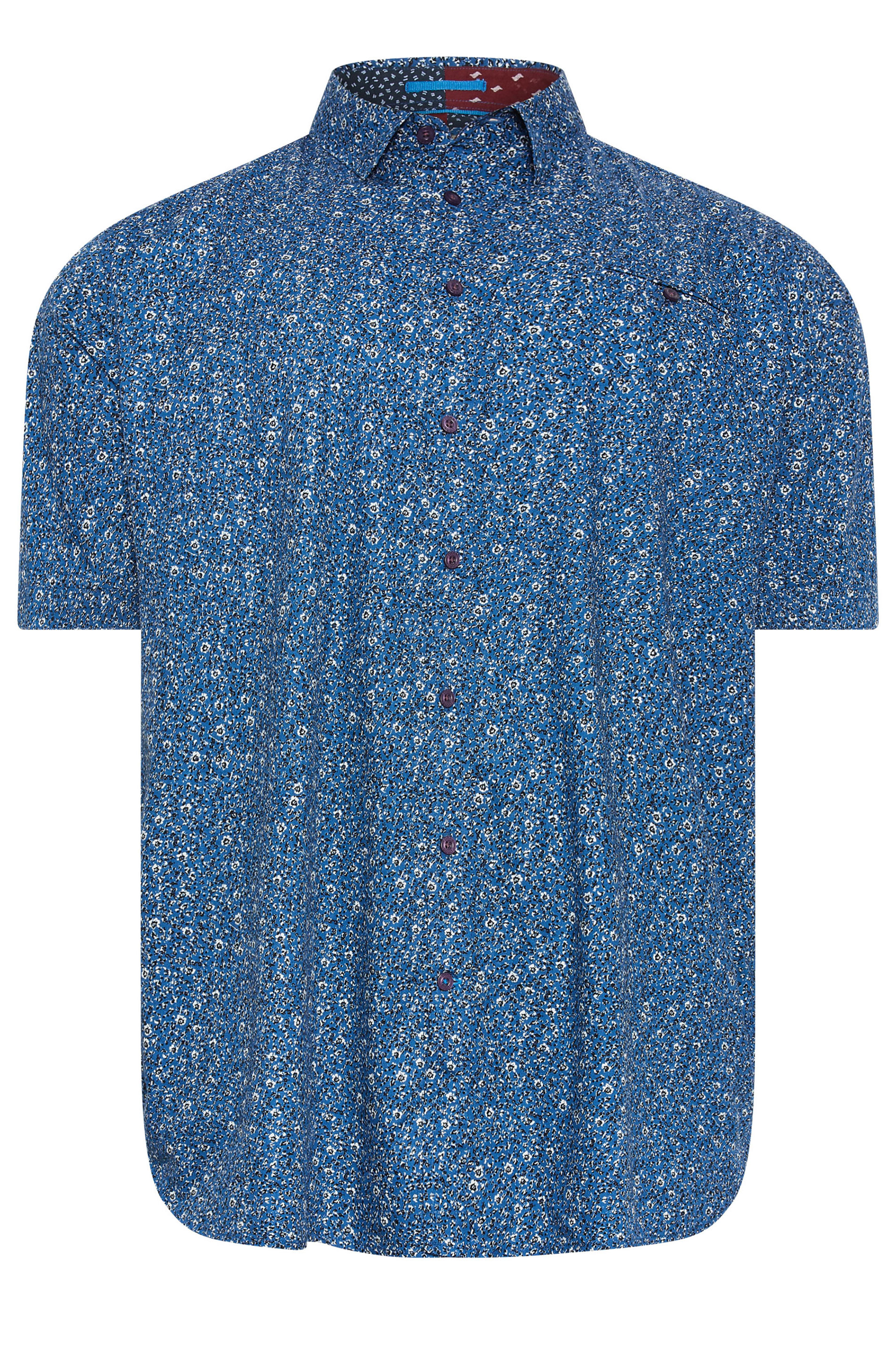 D555 Big & Tall Blue Micro Print Short Sleeve Shirt | BadRhino 3
