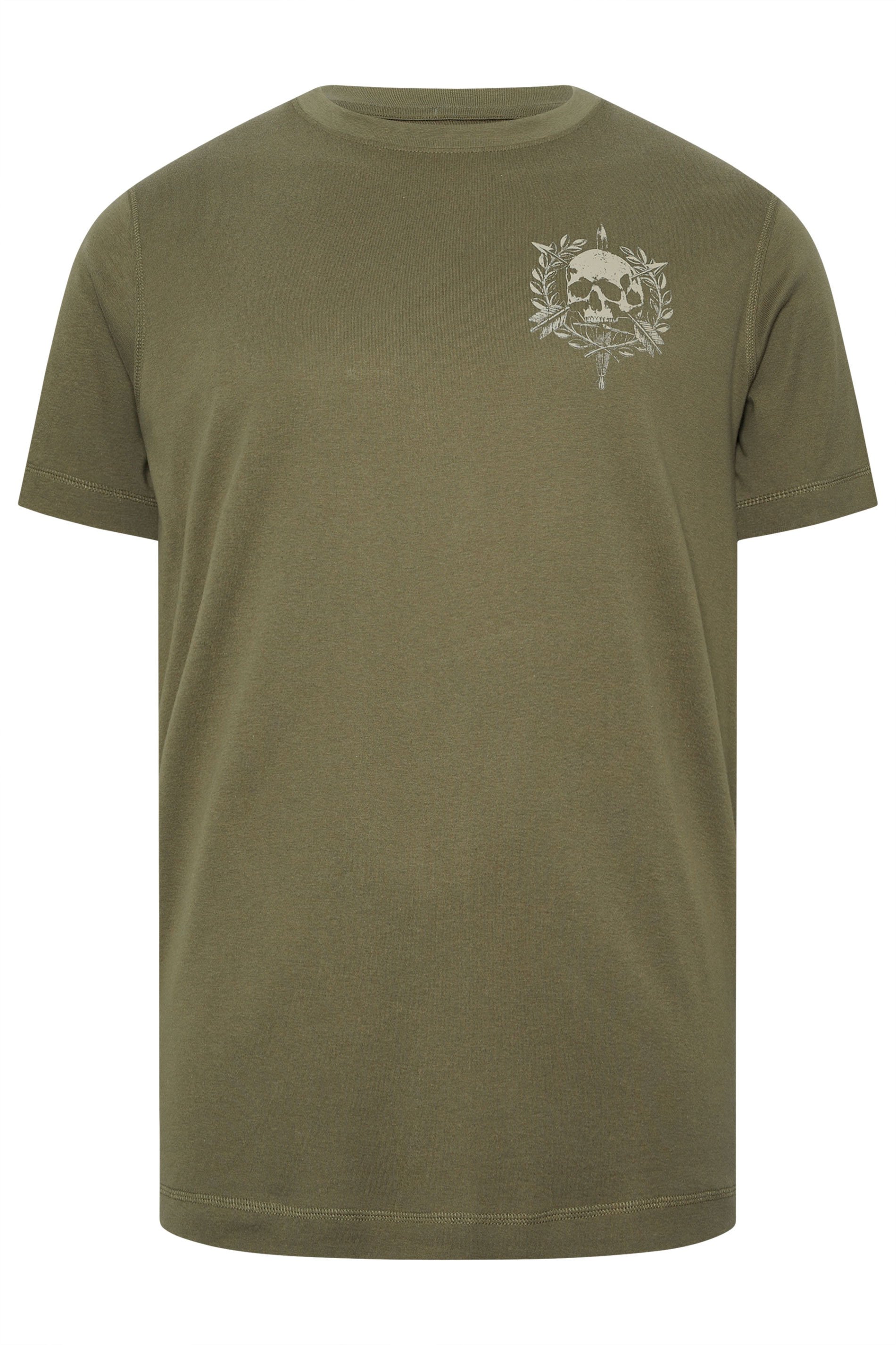 BadRhino Big & Tall Olive Green Skull Emblem Extra Long Graphic T-Shirt | BadRhino 1