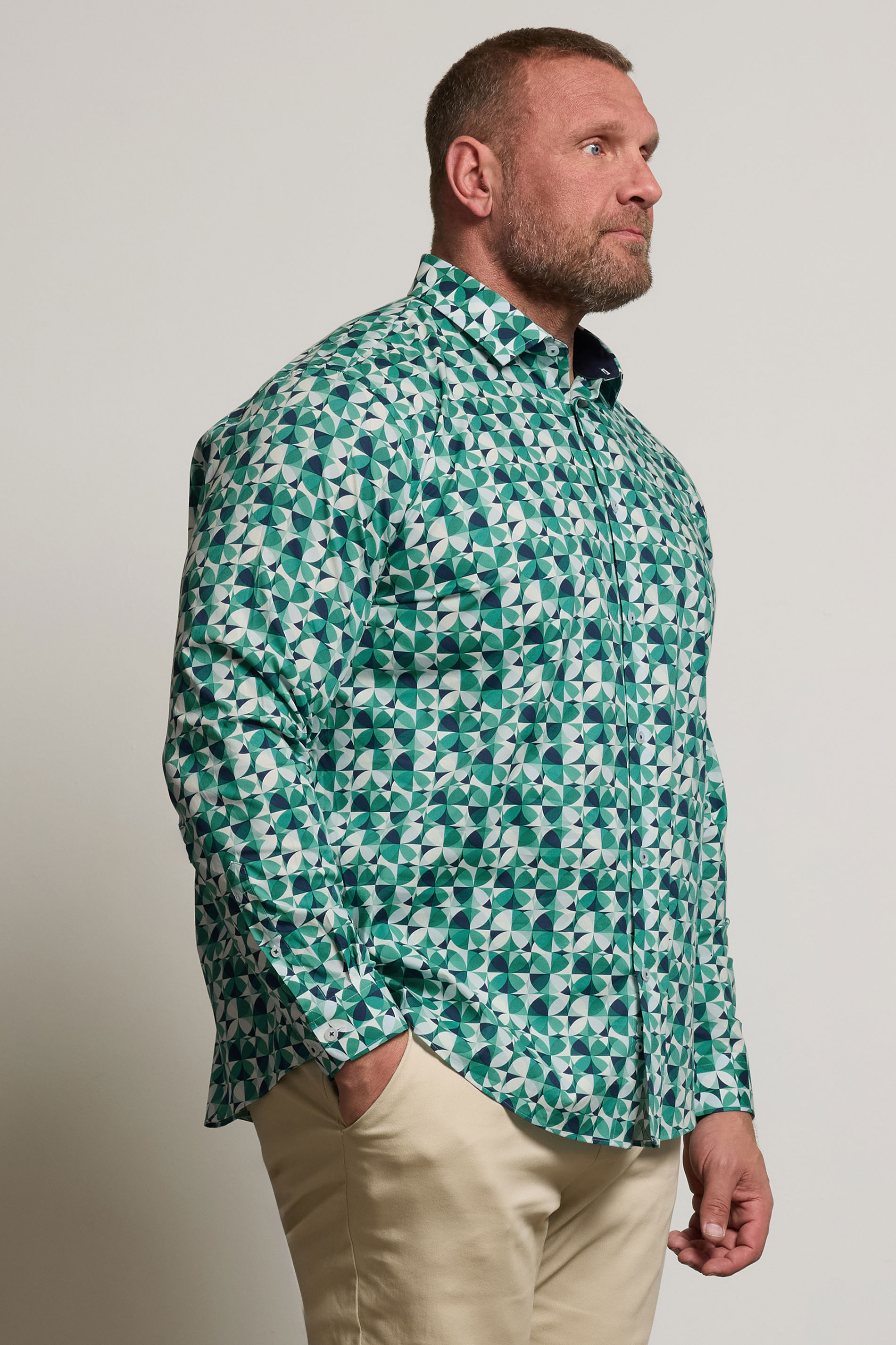 BadRhino Tailoring Big & Tall Green Premium Geometric Long Sleeve Shirt | BadRhino 6