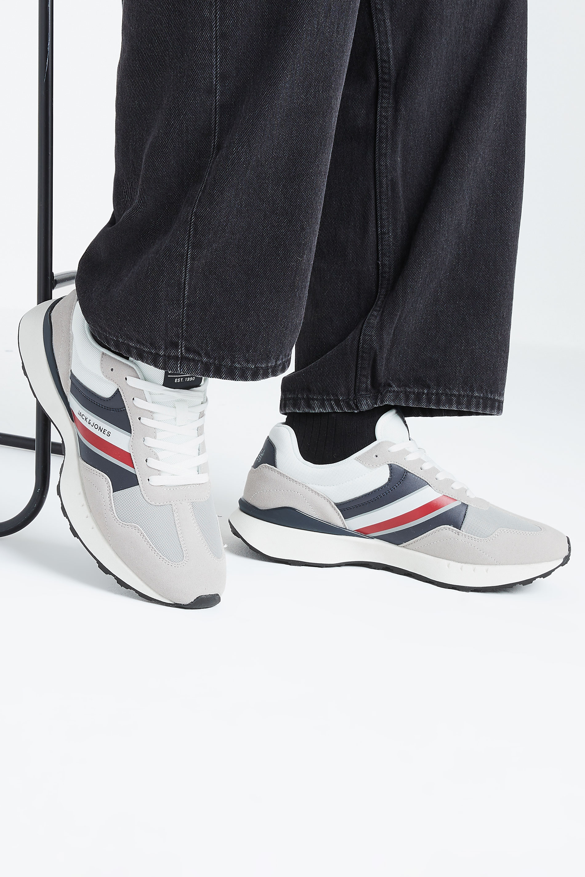 JACK & JONES Grey & Blue Side Panel Trainers | BadRhino 1