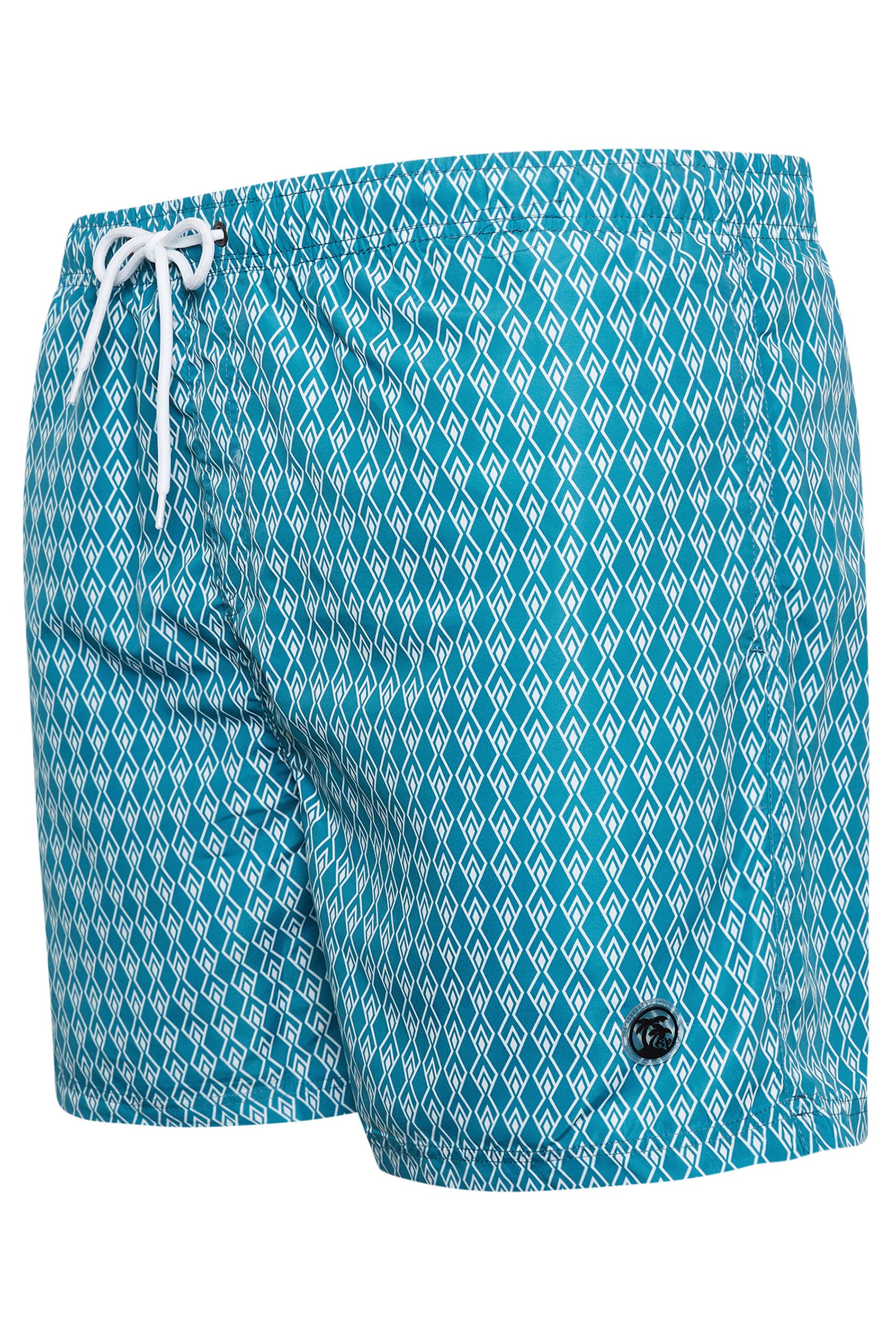 ESPIONAGE Big & Tall Light Blue Geometric Print Swim Shorts | BadRhino 6