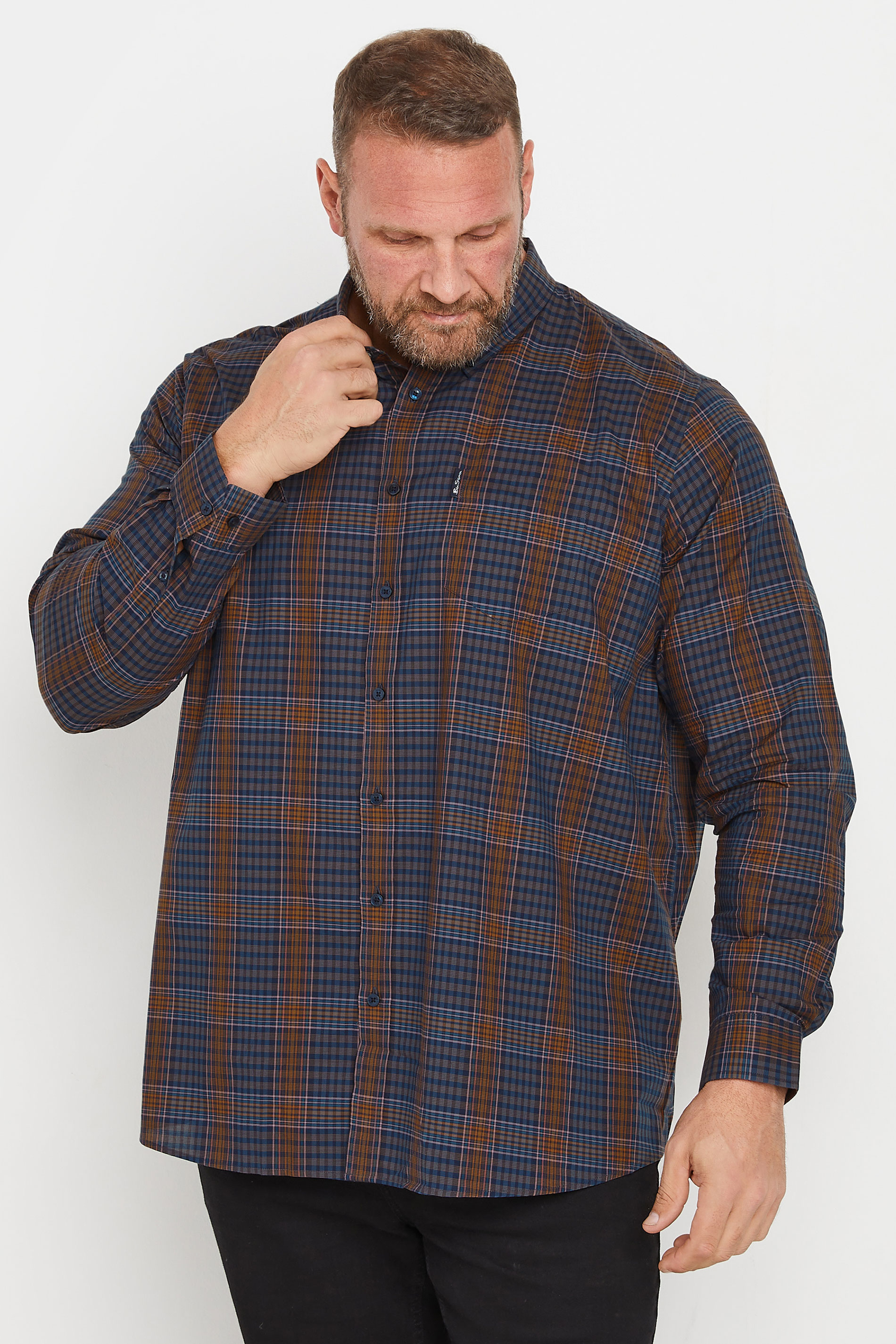 BEN SHERMAN Big & Tall Navy Multicolour Check Print Shirt | BadRhino 1