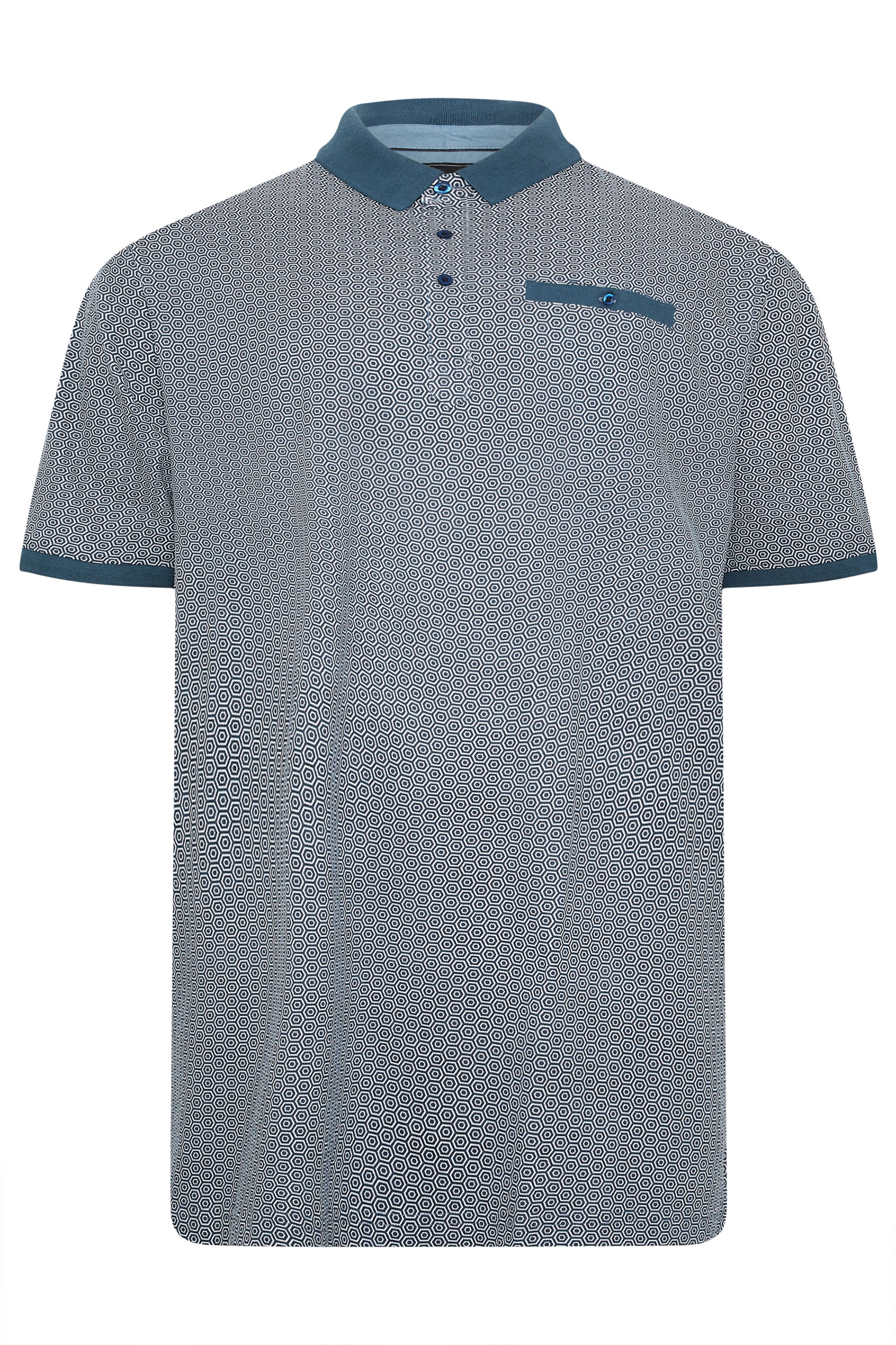 KAM Big & Tall Navy Blue Geometric Print Polo Shirt | BadRhino 2
