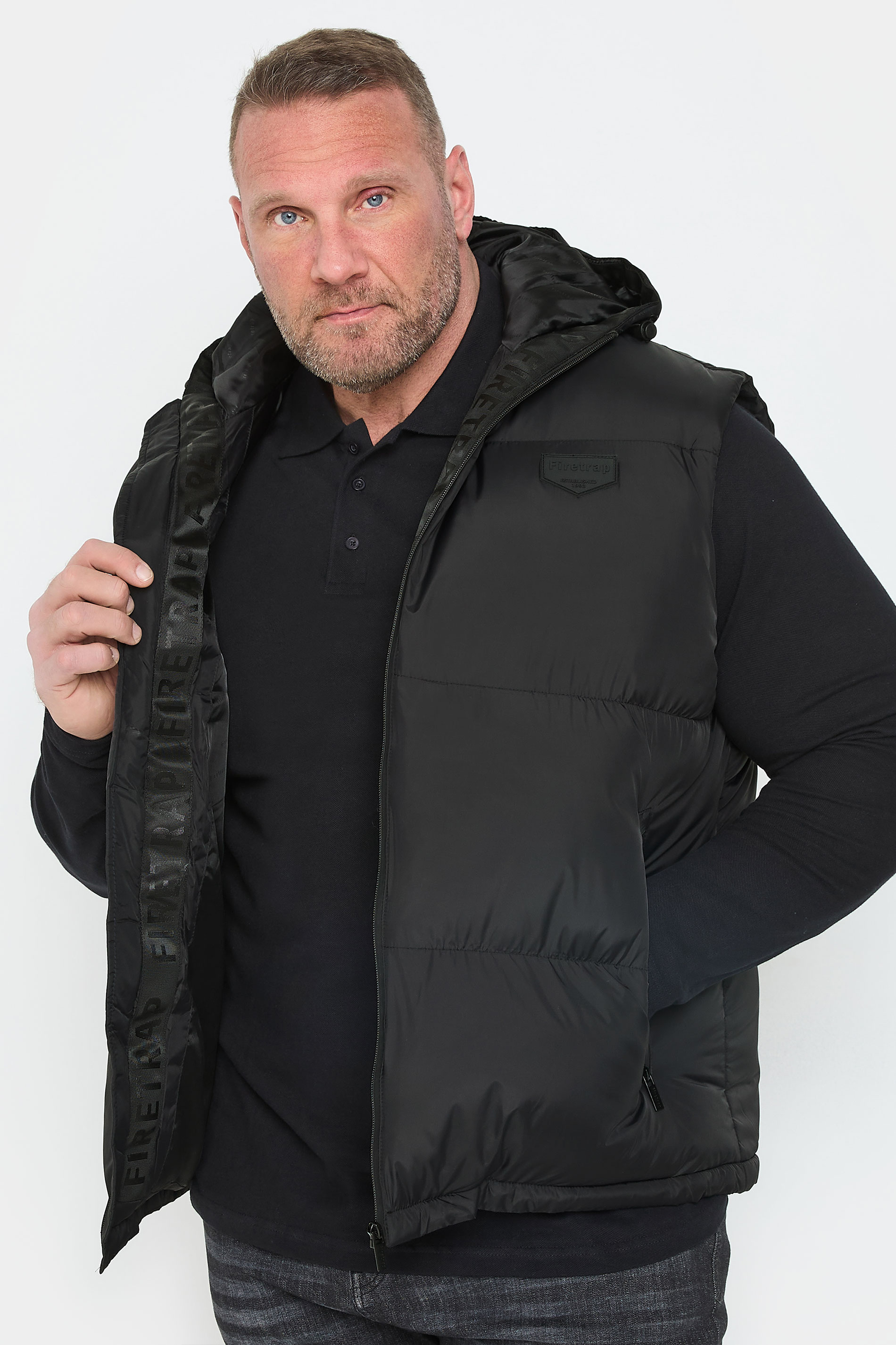 FIRETRAP Big & Tall Black Puffer Gilet | BadRhino 2