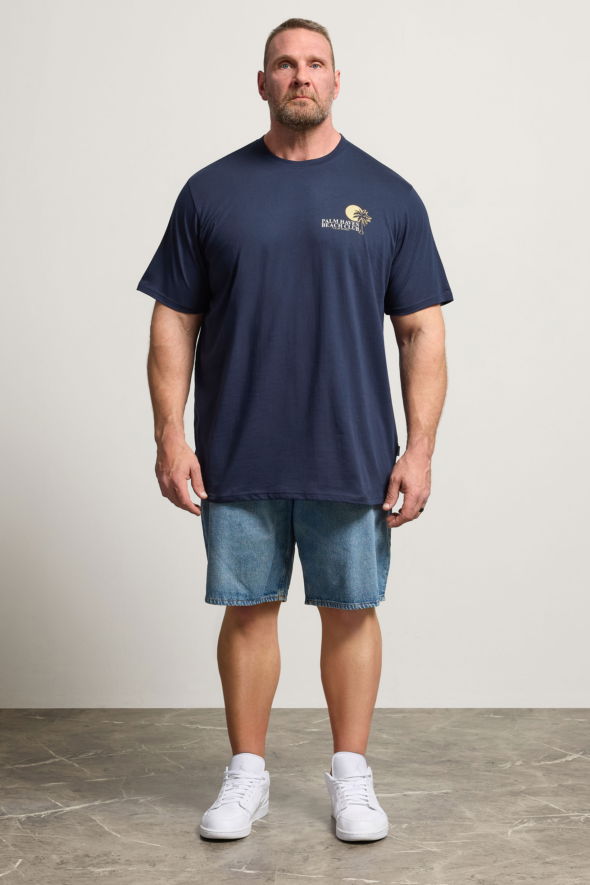 BadRhino Big & Tall Navy Blue Extra Long 'Palm Beach Club' Graphic T-Shirt | BadRhino 1