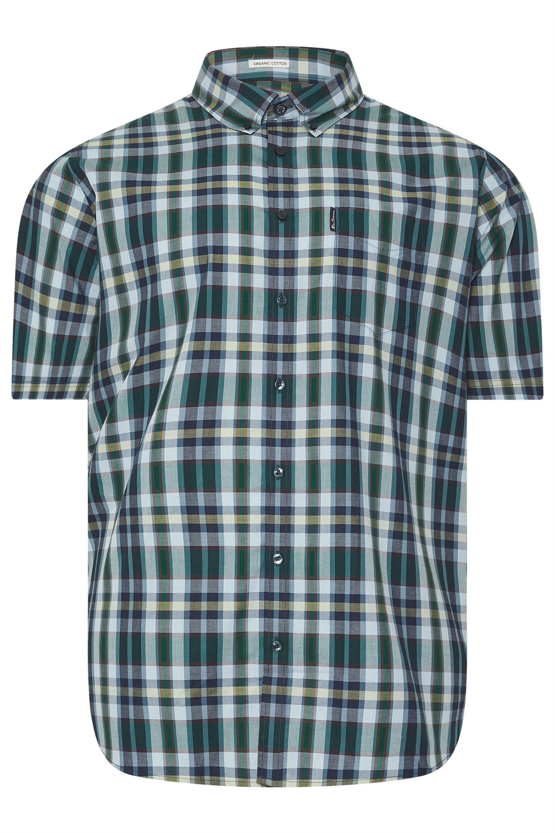 BEN SHERMAN Big & Tall Green Checked Button Through Shirt | BadRhino 3