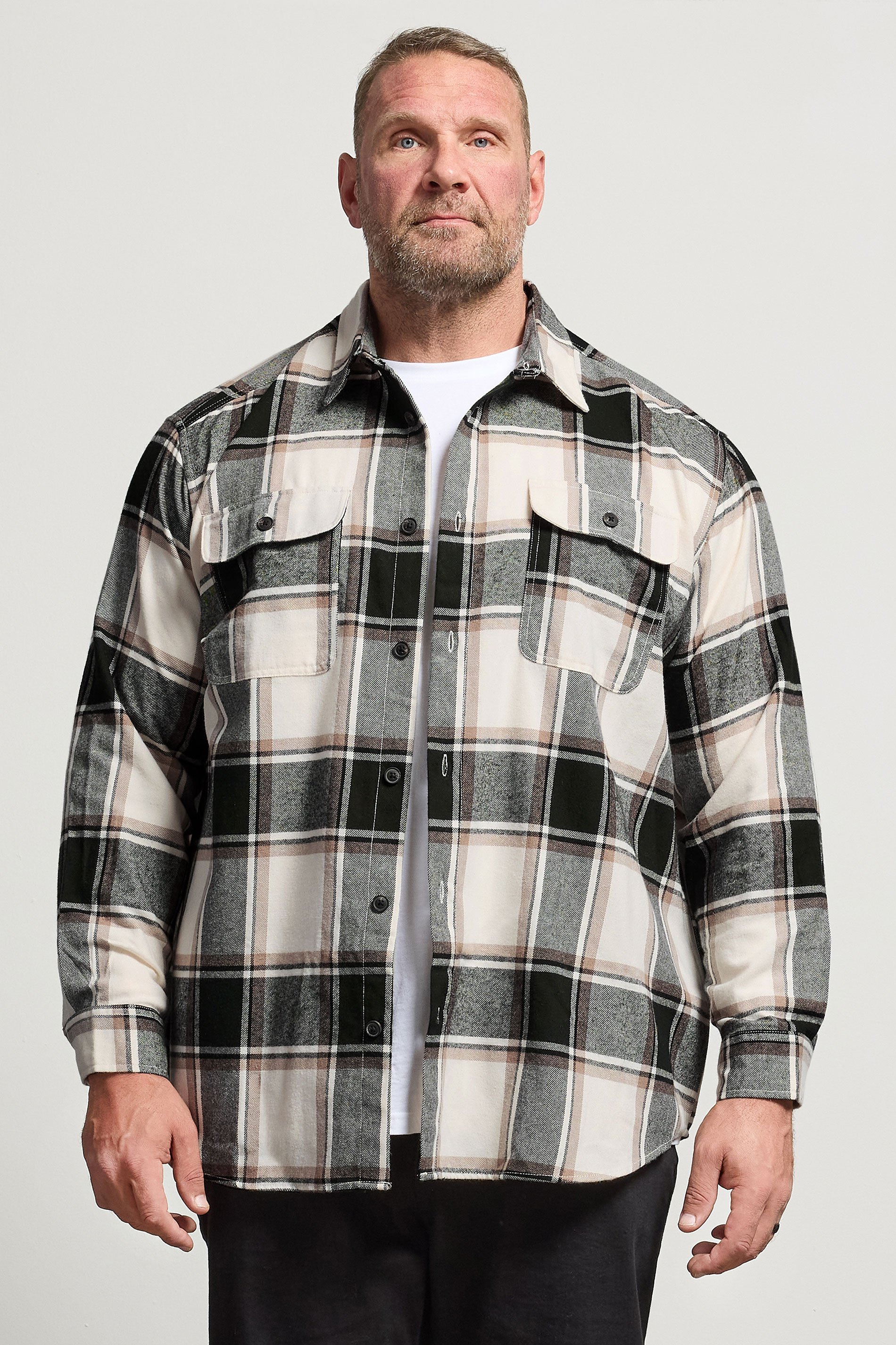 JACK & JONES Big & Tall Crockery White Check Overshirt | BadRhino 1