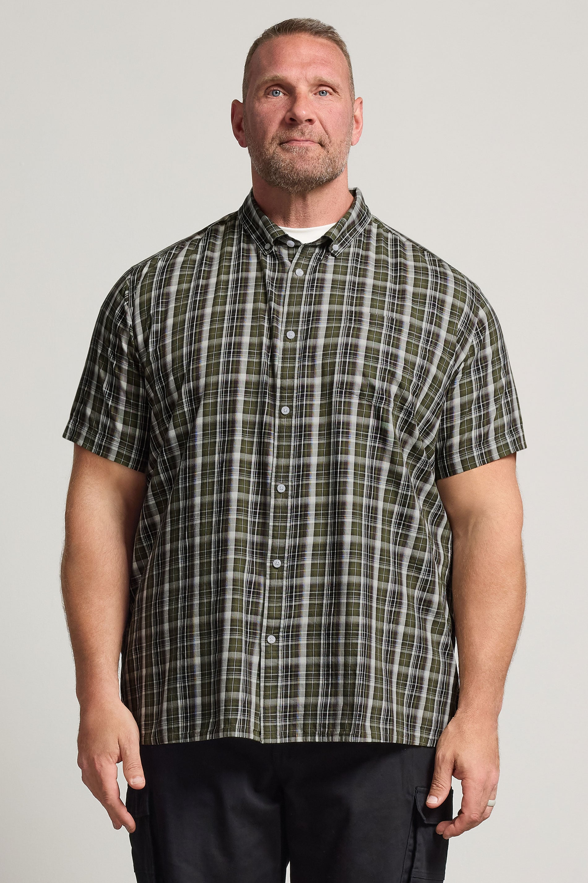 BadRhino Big & Tall Green Check Print Short Sleeve Shirt | BadRhino 3