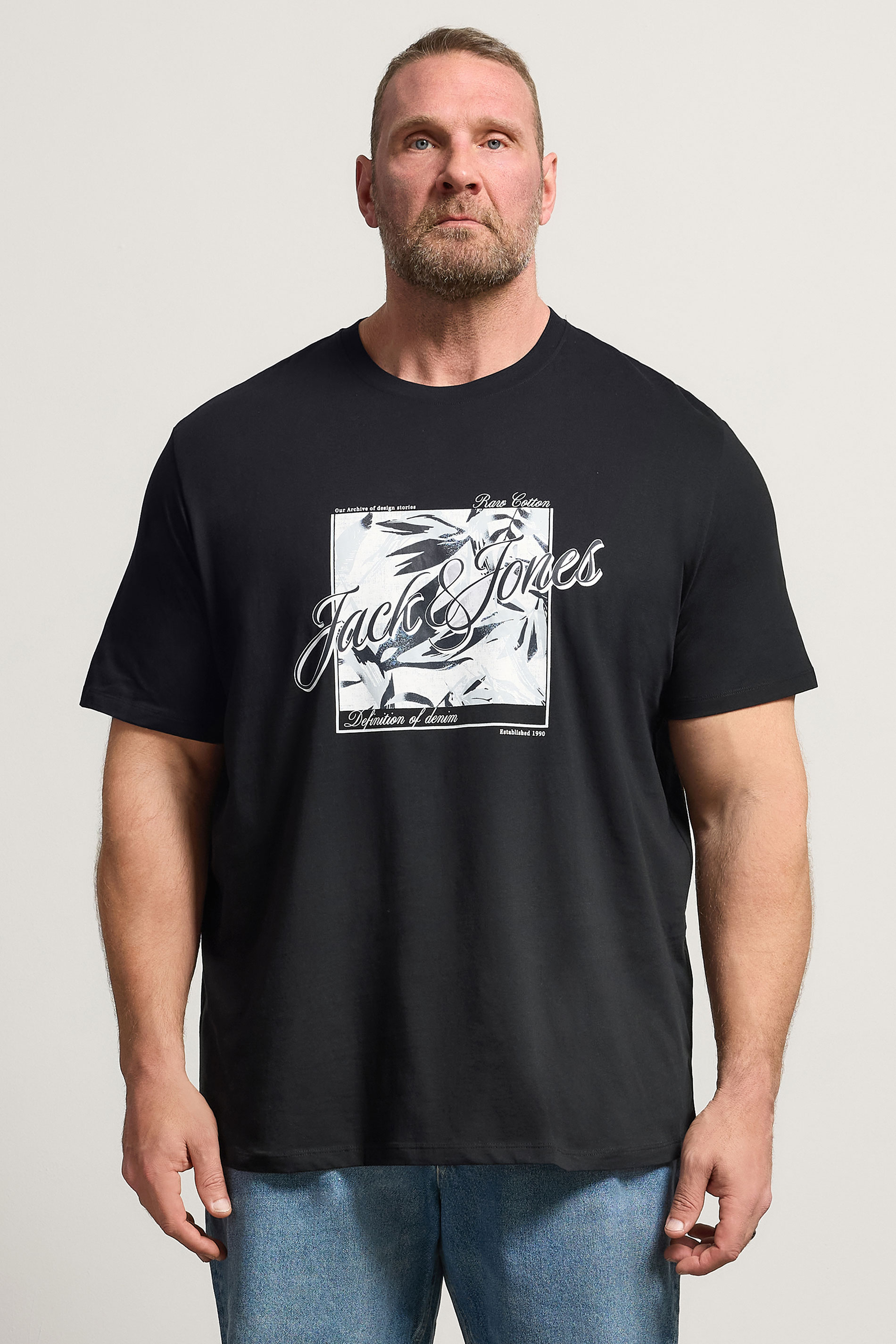 JACK & JONES Big & Tall Black Shape Print T-Shirt | BadRhino 3