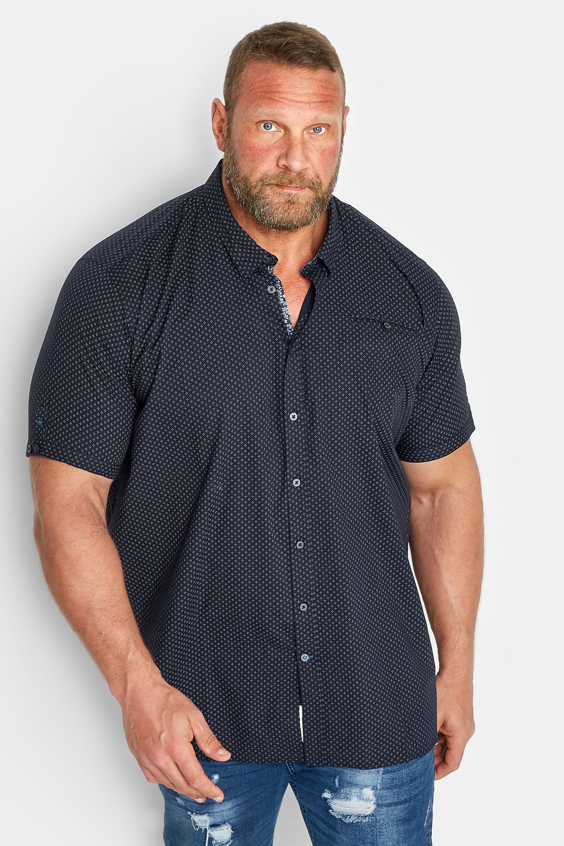 D555 Big & Tall Navy Blue Micro Print Shirt | BadRhino 1