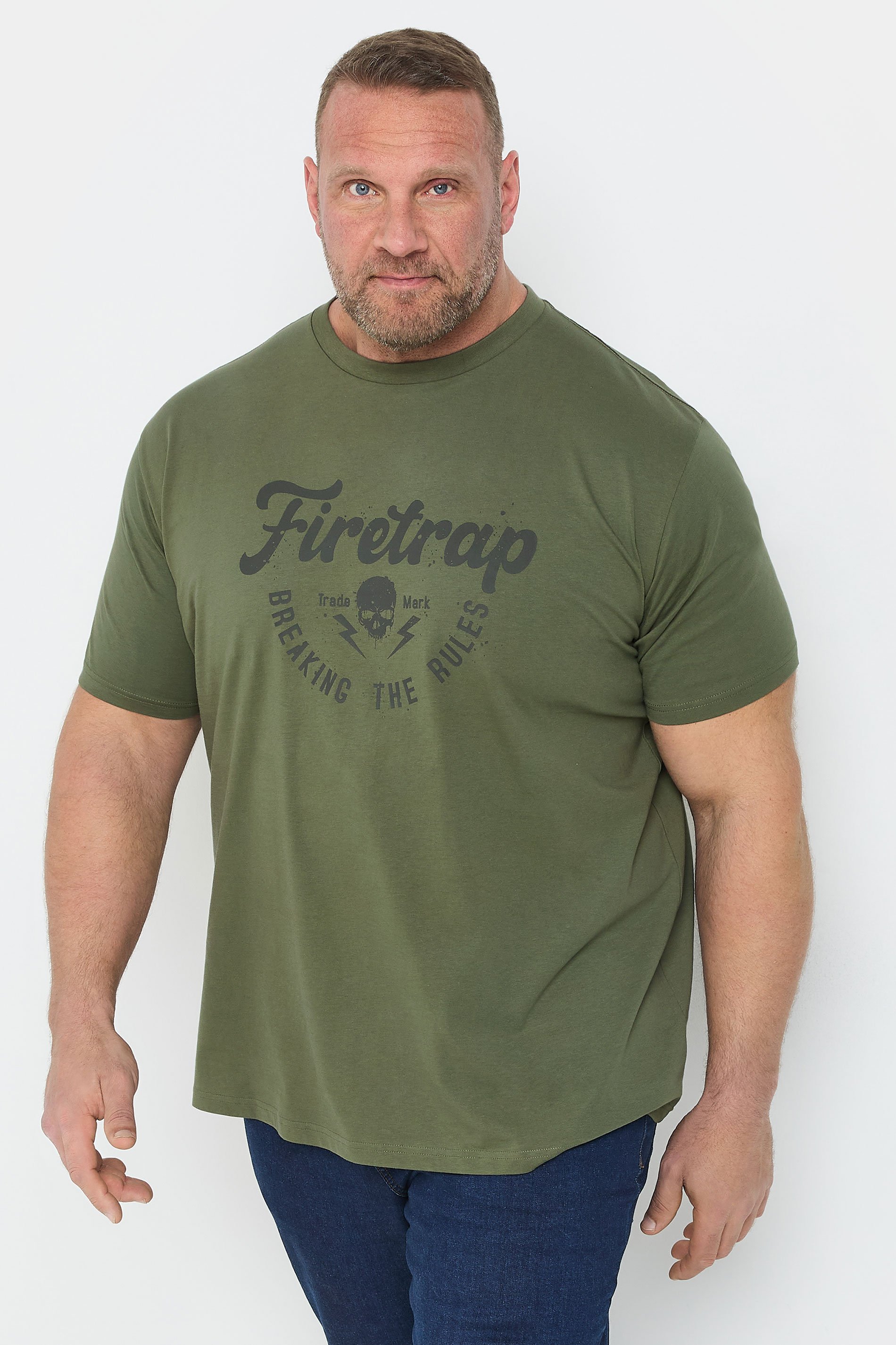 FIRETRAP Big & Tall Khaki Green 'Breaking The Rules' Print T-Shirt | BadRhino 2
