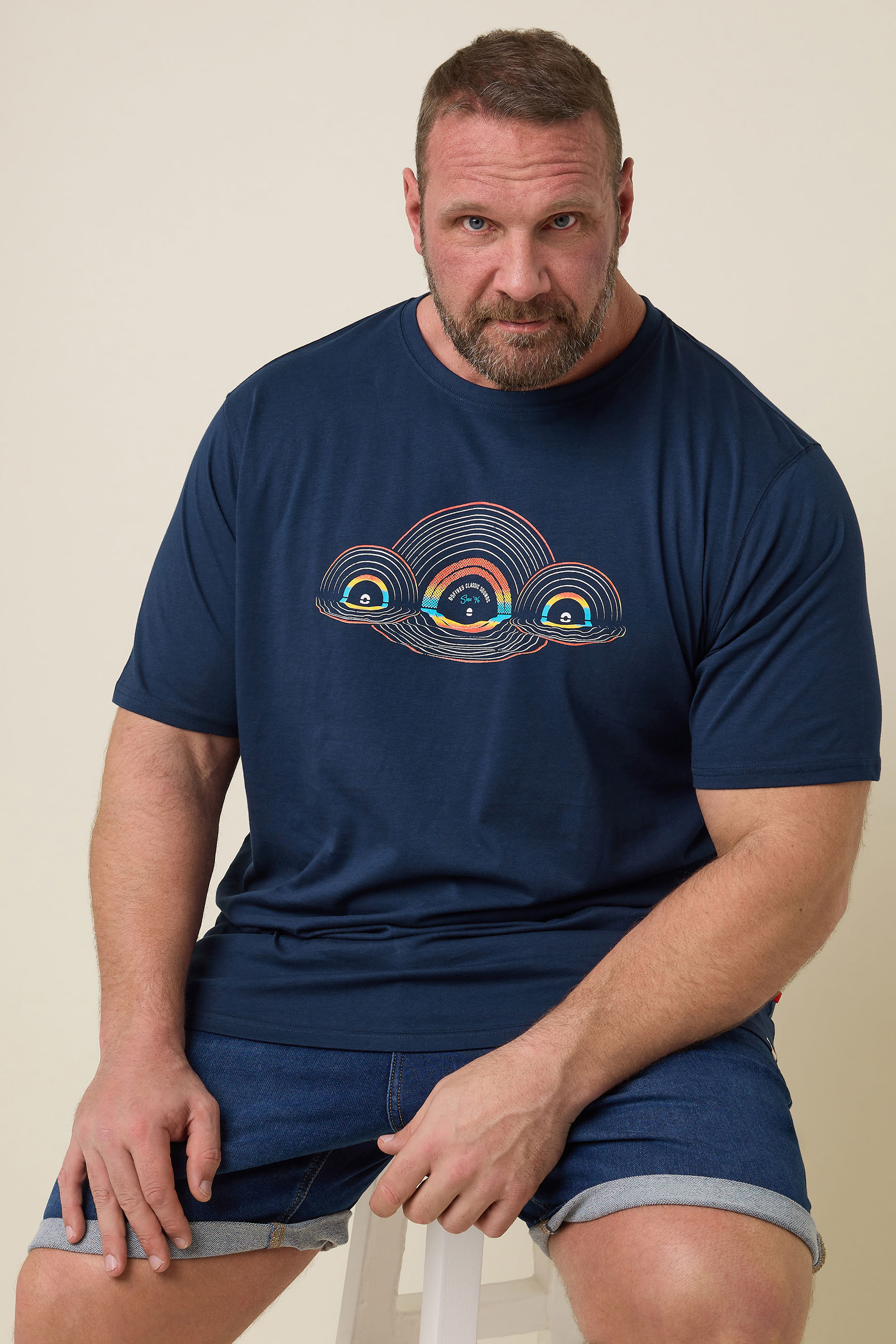 D555 Big & Tall Navy Blue 'Classic Records' T-Shirt | BadRhino 1