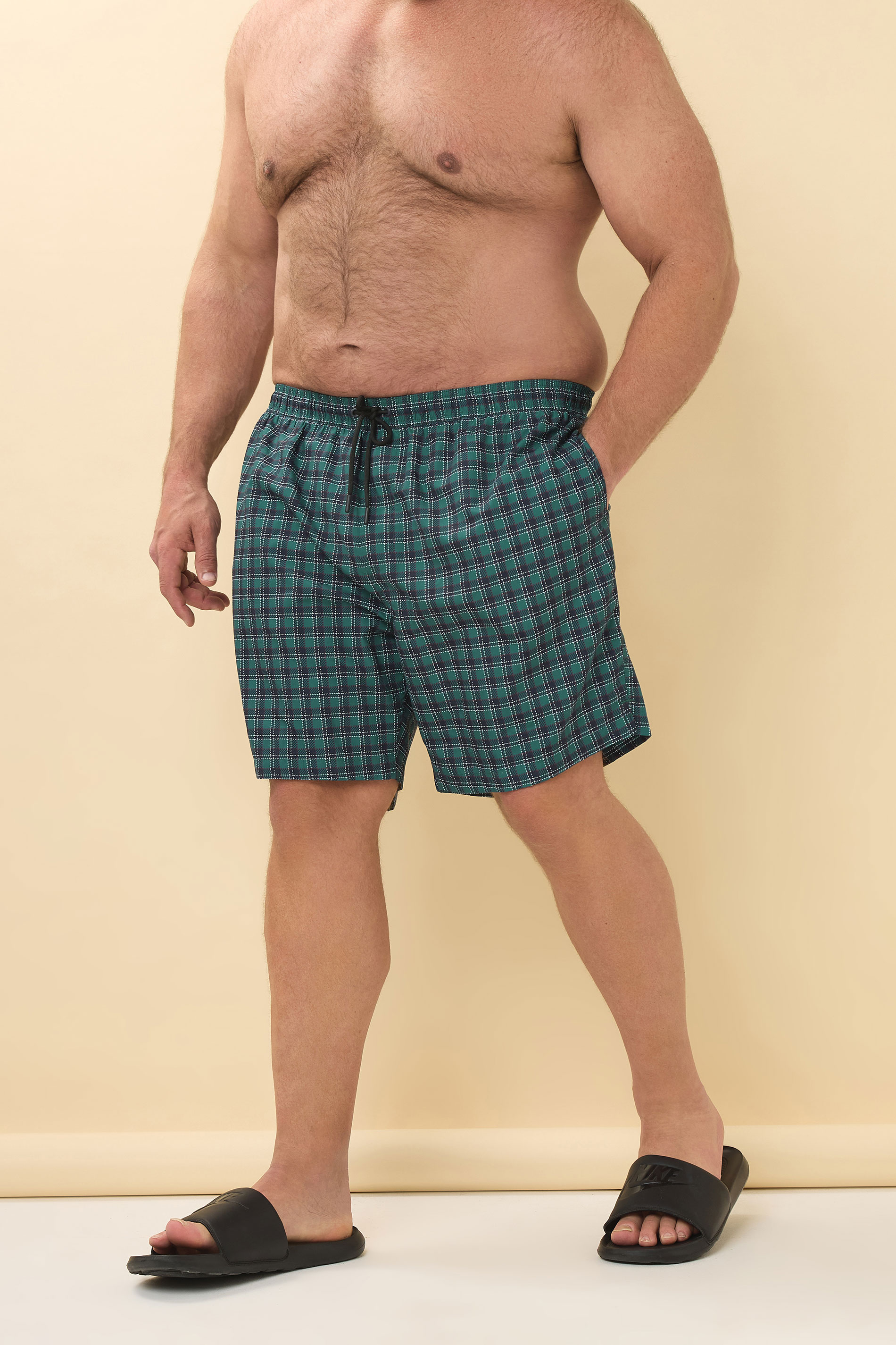 BadRhino Big & Tall Green & Navy Blue  Tartan Swim Shorts | BadRhino 2