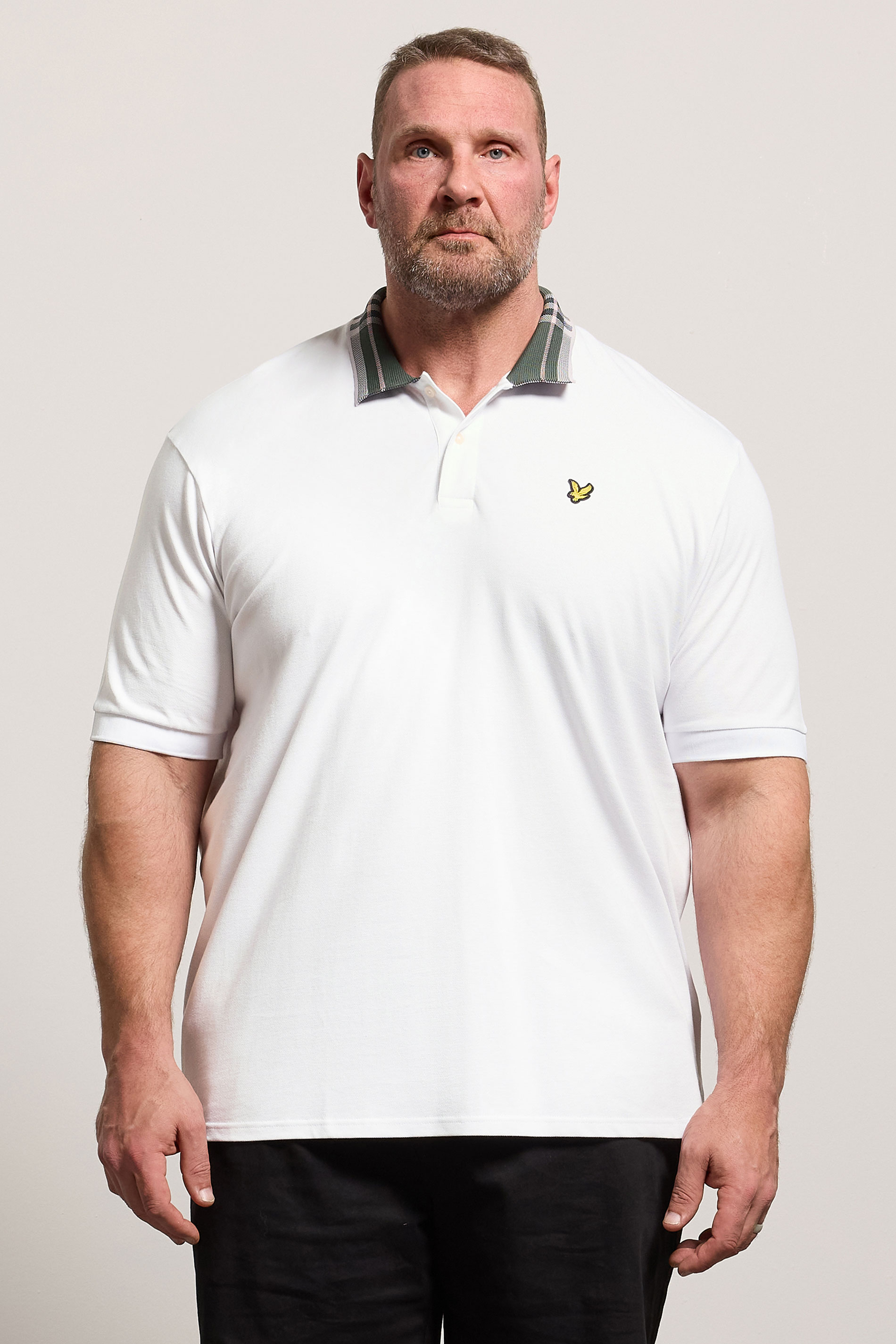 LYLE & SCOTT Big & Tall White Tartan Collar Polo Shirt | BadRhino 3