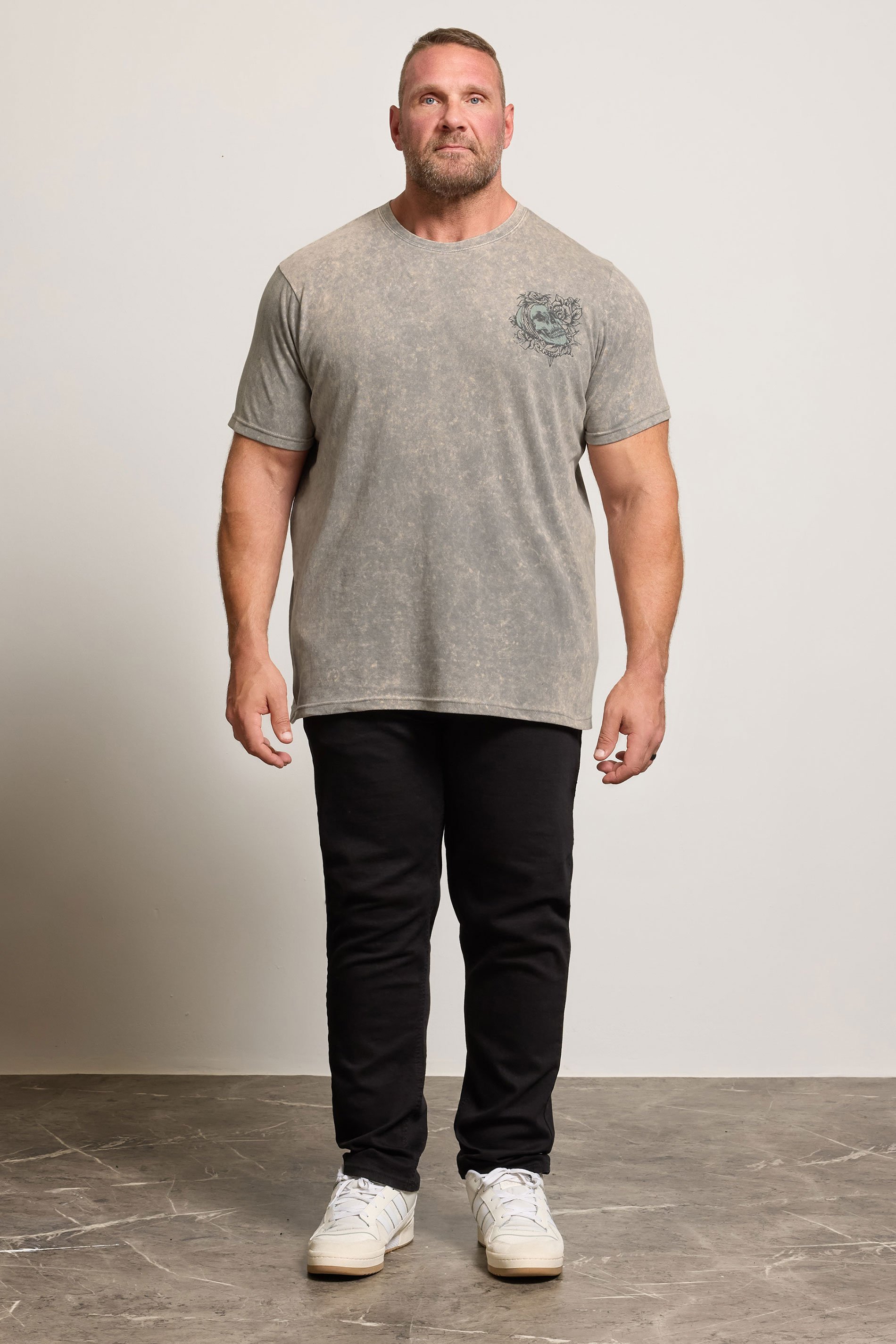 BadRhino Big & Tall Grey Acid Wash Skull Graphic T-Shirt | BadRhino 2