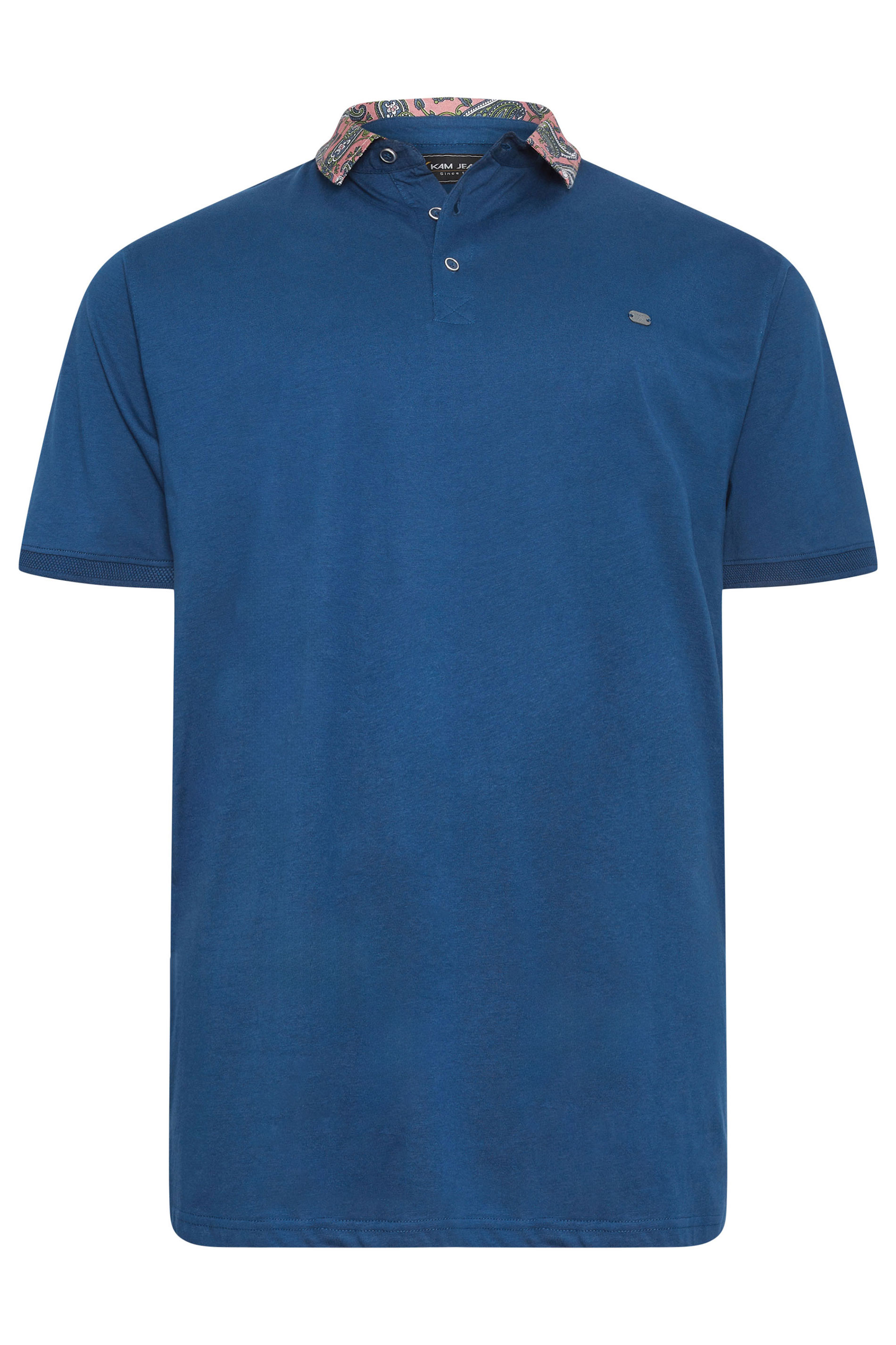 KAM Big & Tall Blue Jersey Floral Collar Polo Shirt | BadRhino