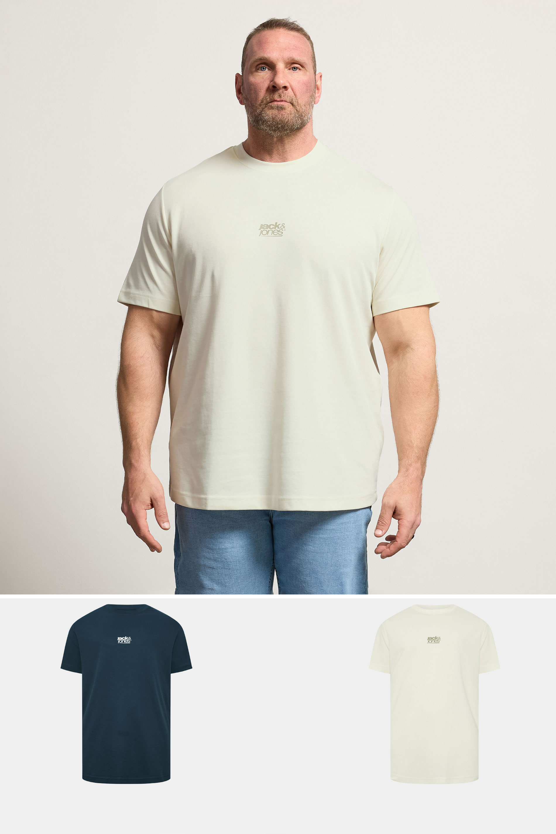 JACK & JONES Big & Tall 2 Pack Navy Blue & Off-White Graphic | BadRhino 1