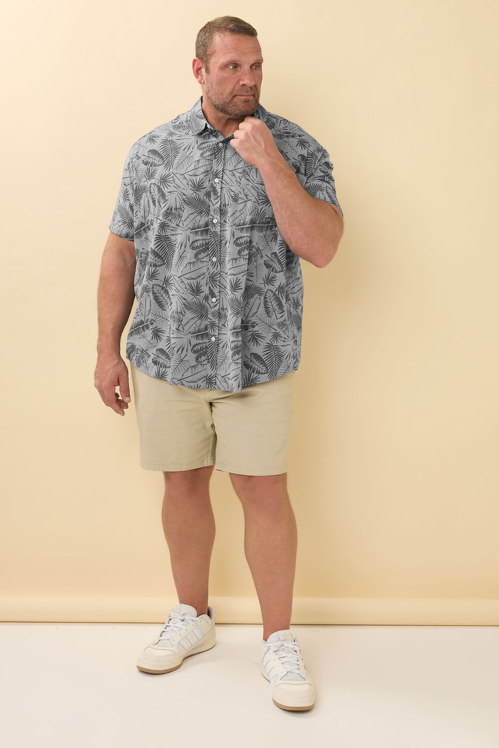 BadRhino Big & Tall Chambray Grey Tonal Leaf Print Shirt | BadRhino 3
