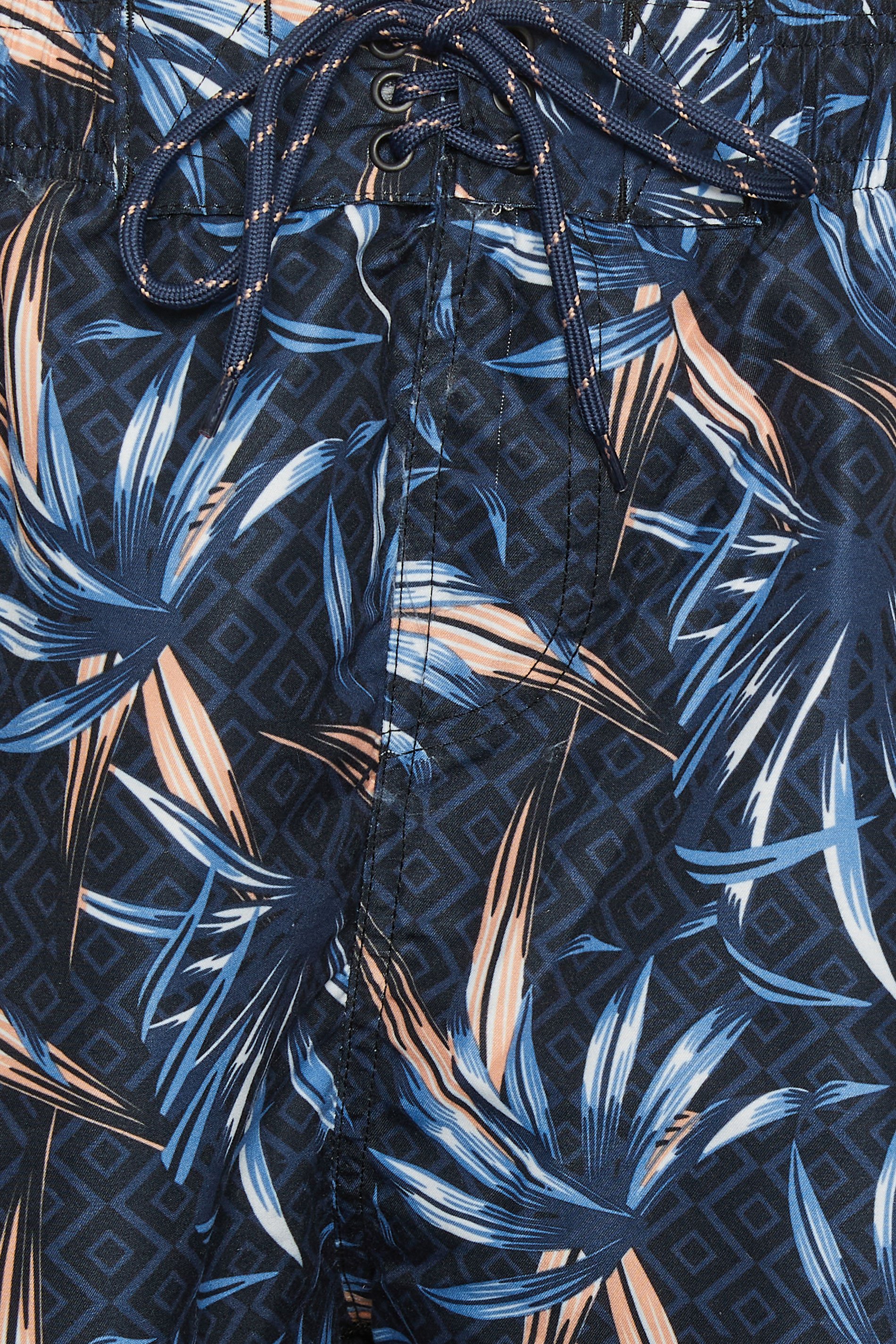 D555 Big & Tall Navy Blue Hawaiian Print Swim Shorts | BadRhino 5