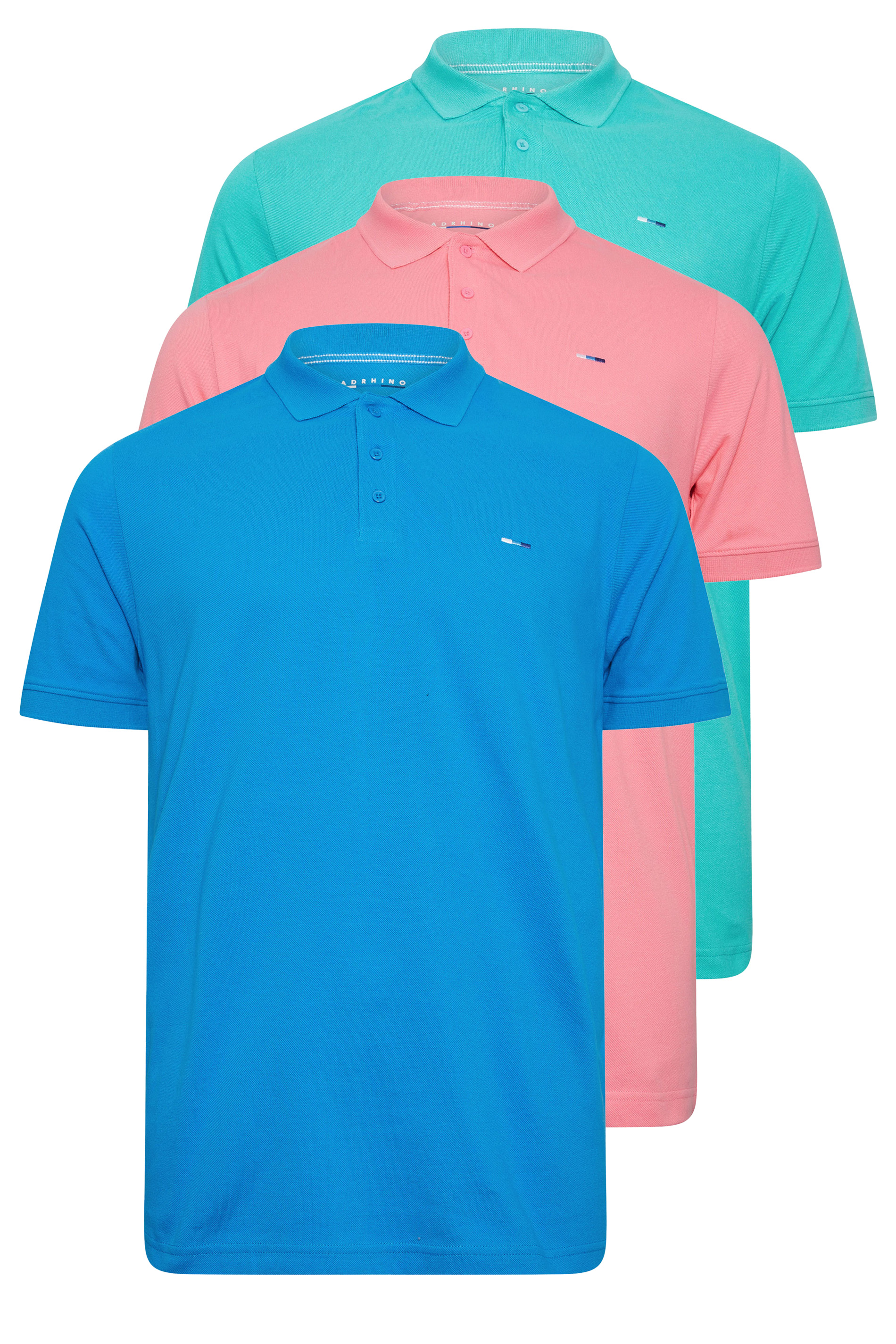 BadRhino Big & Tall 3 PACK Blue/Pink/Teal Polo Shirts | BadRhino 3